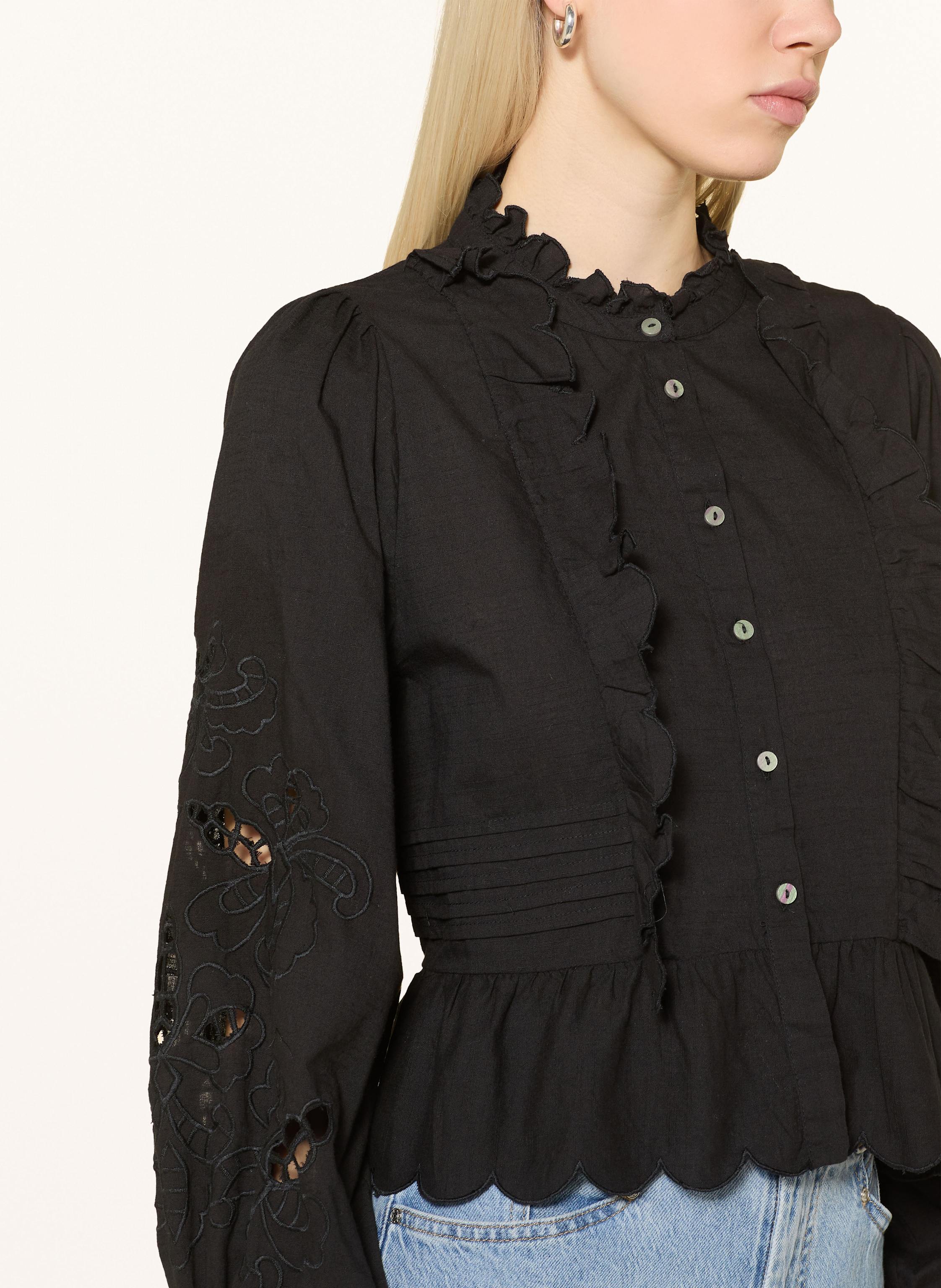Thumbnail - Neo Noir Bluse Petrine Mit Lochspitze Und Rüschen schwarz