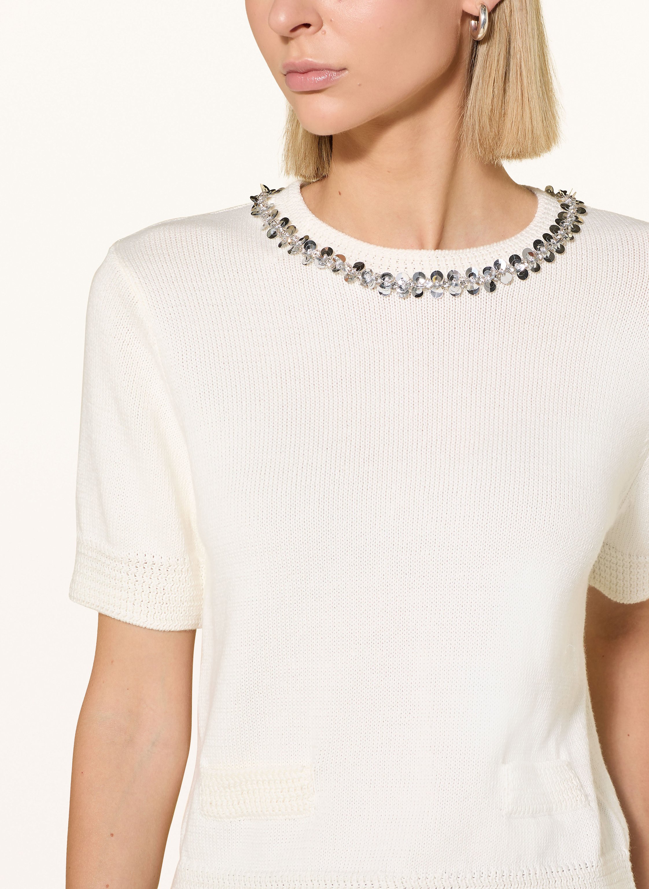 Thumbnail - Oui Strickshirt Mit Schmucksteinen weiss