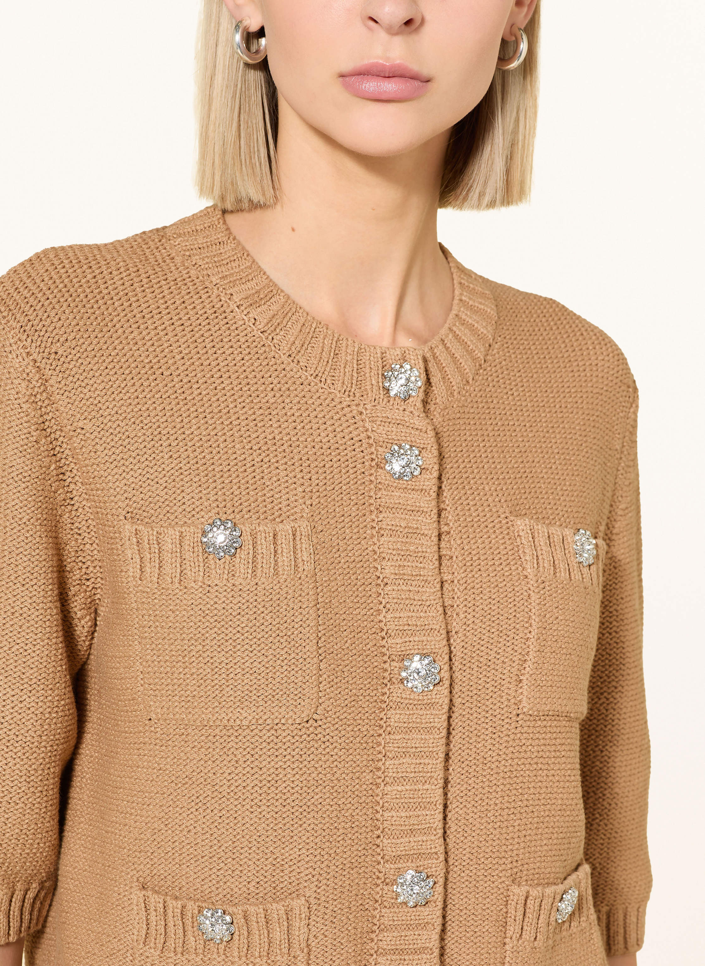 Thumbnail - Oui Strickjacke Mit 3/4-Arm beige