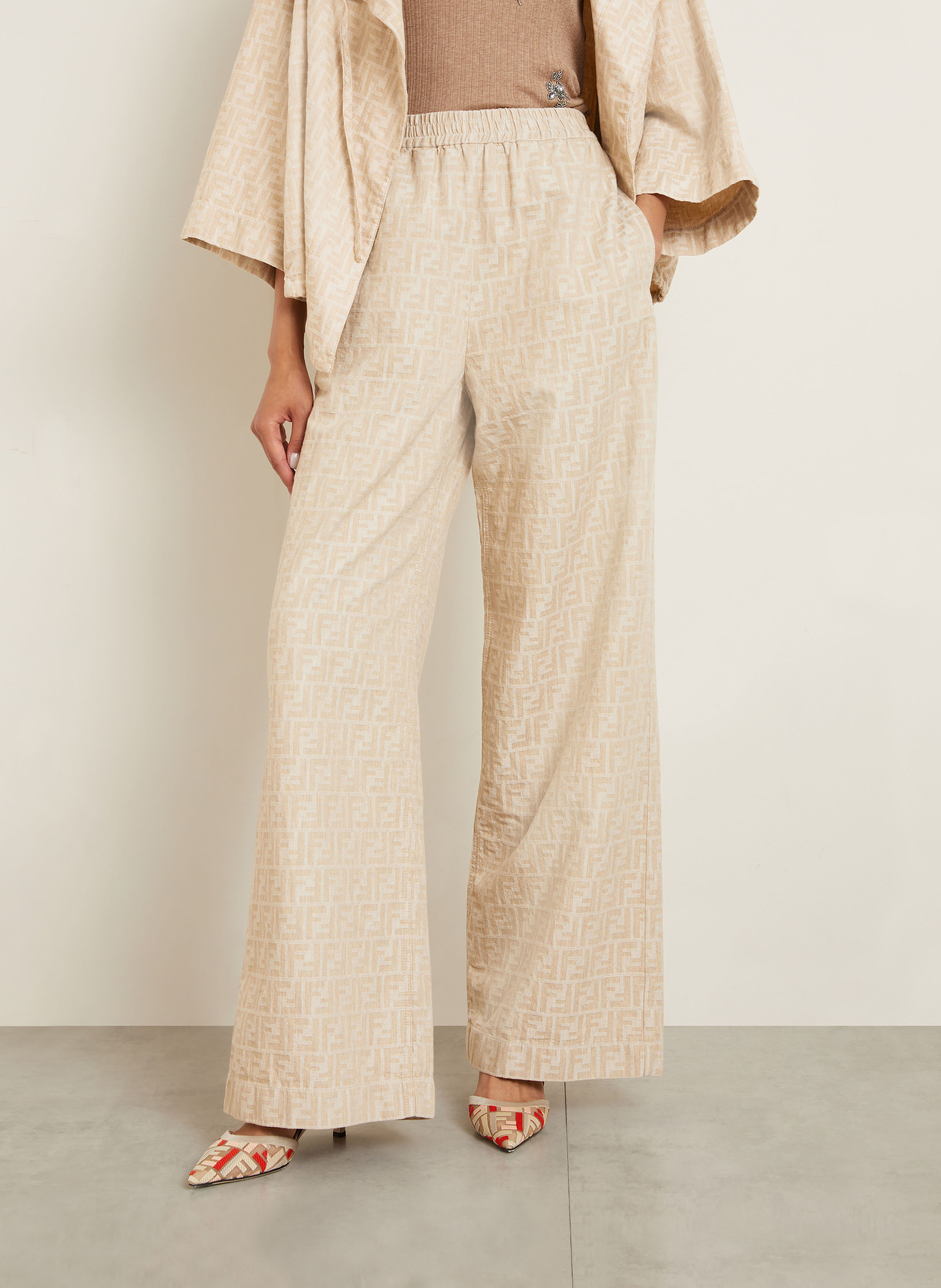 Thumbnail - Fendi Marlenehose Mit Leinen beige