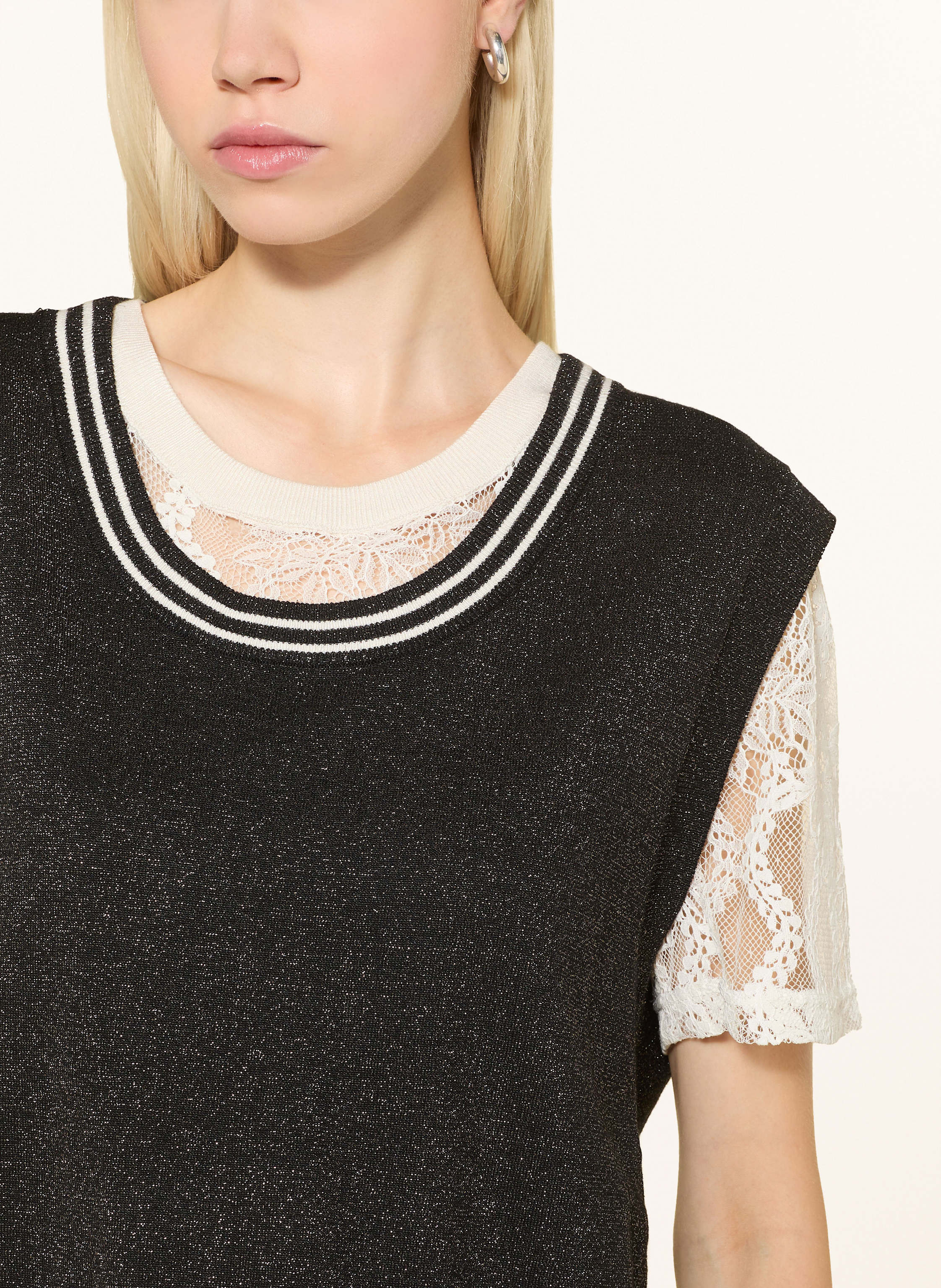 Thumbnail - Liu Jo Strickshirt Mit Glitzergarn Und Spitze schwarz
