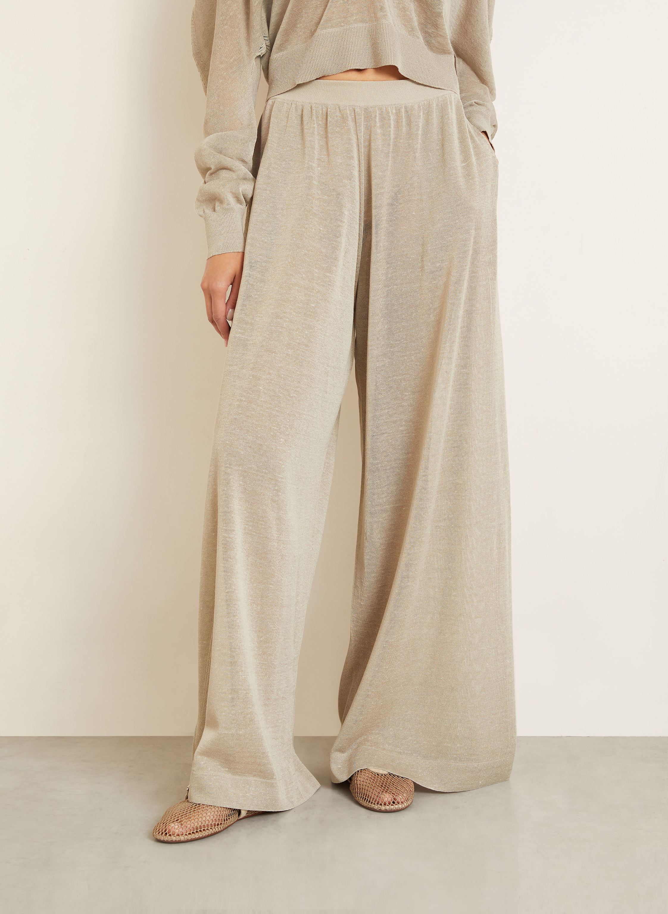 Thumbnail - Alaïa Strickhose Aus Leinen beige