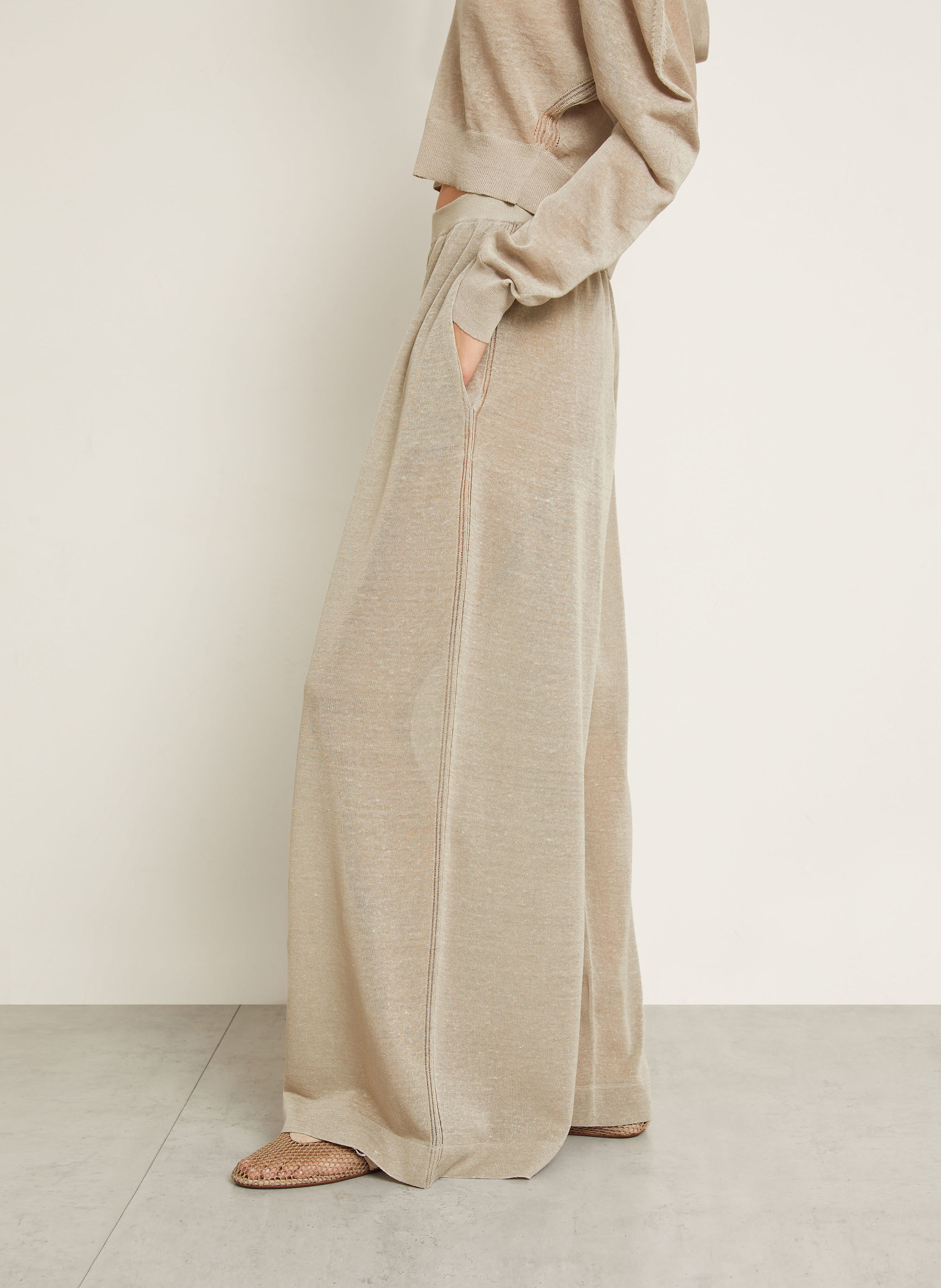 Thumbnail - Alaïa Strickhose Aus Leinen beige