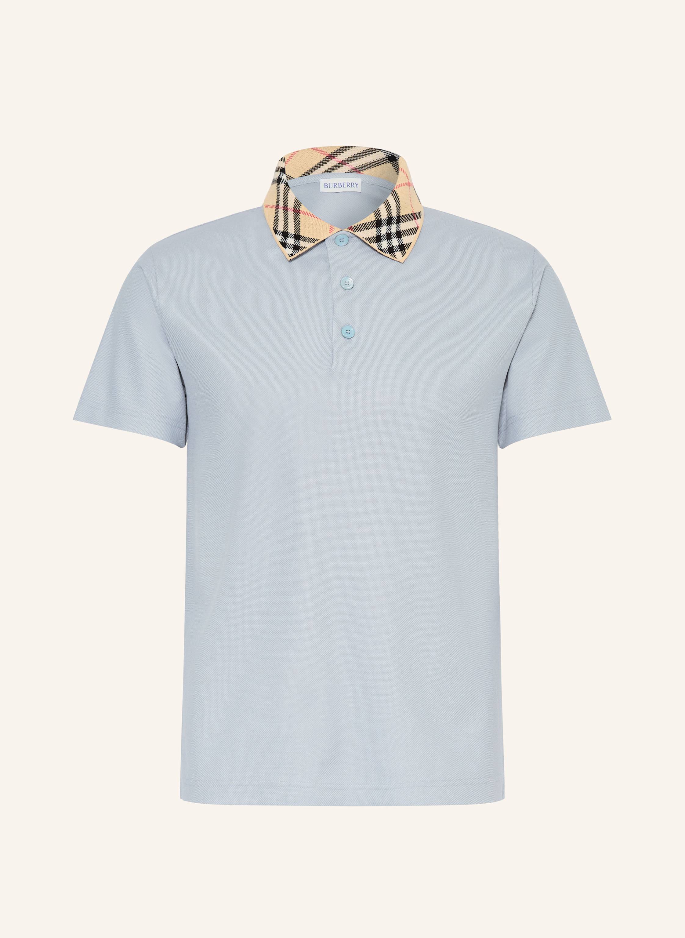 BURBERRY Piqué polo shirt slim fit in blue gray