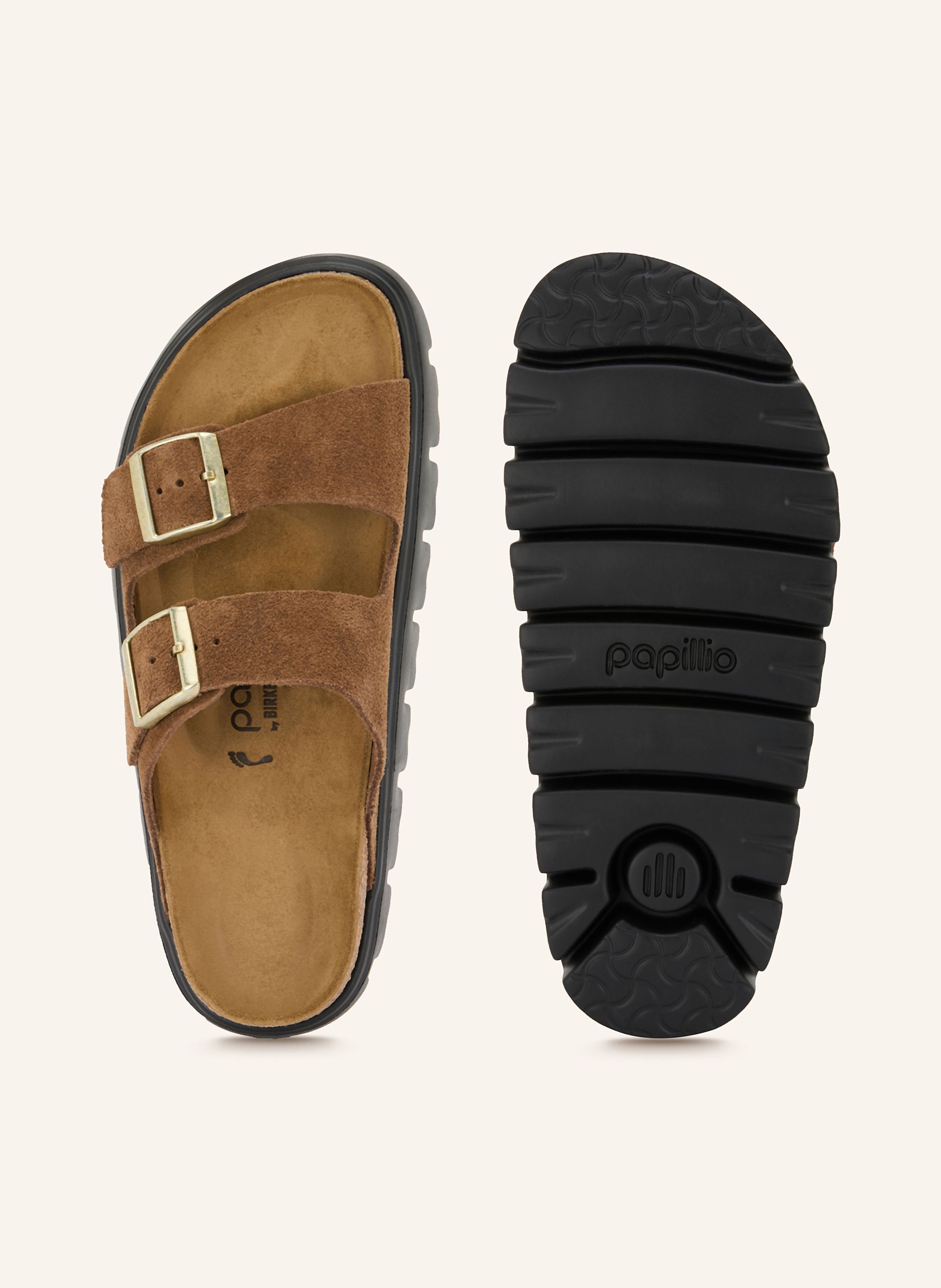 Thumbnail - Birkenstock Pantoletten Arizona Platform Suede Leather braun