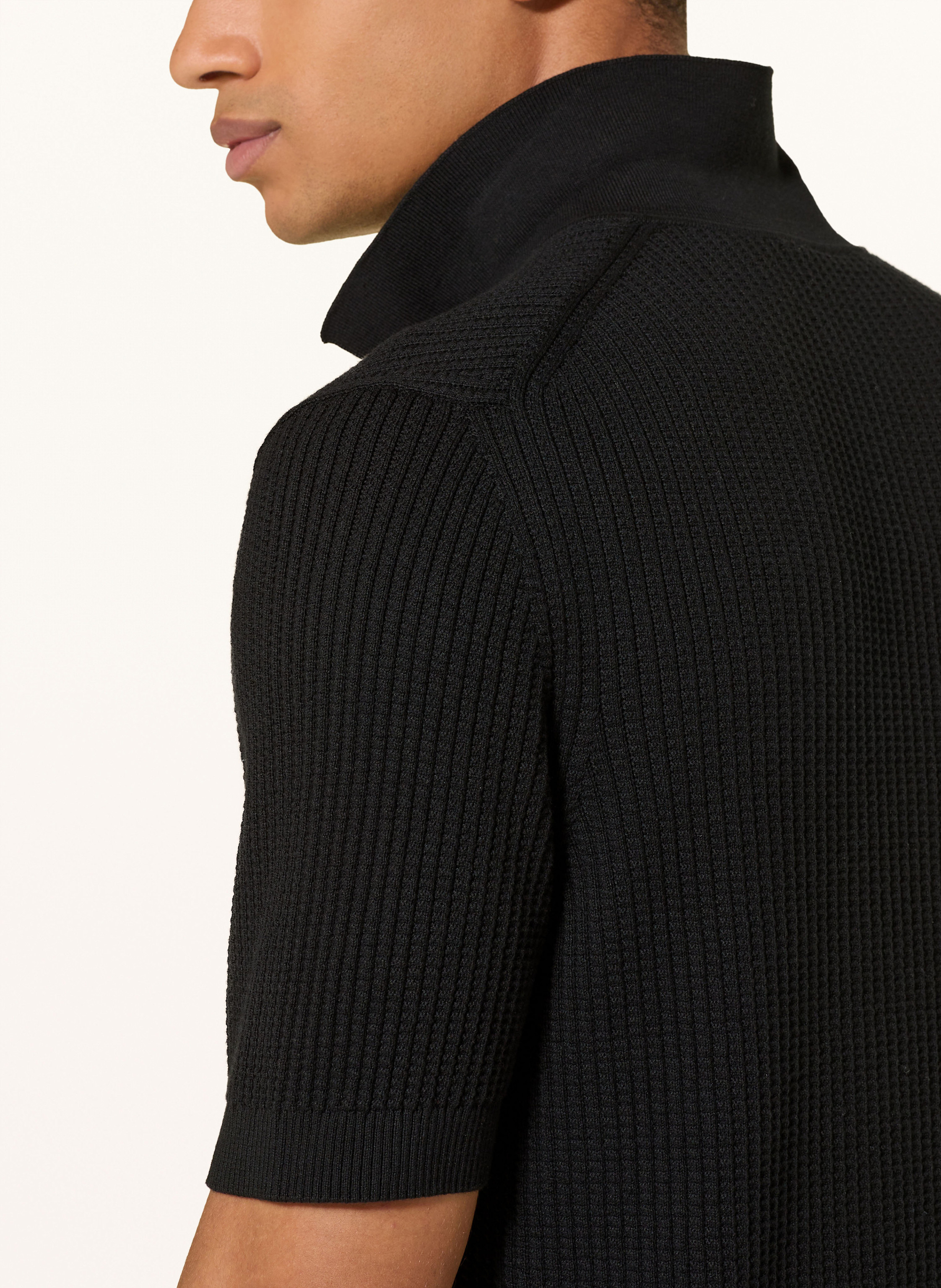 Thumbnail - Boss Strick-Poloshirt Akoppo Regular Fit schwarz