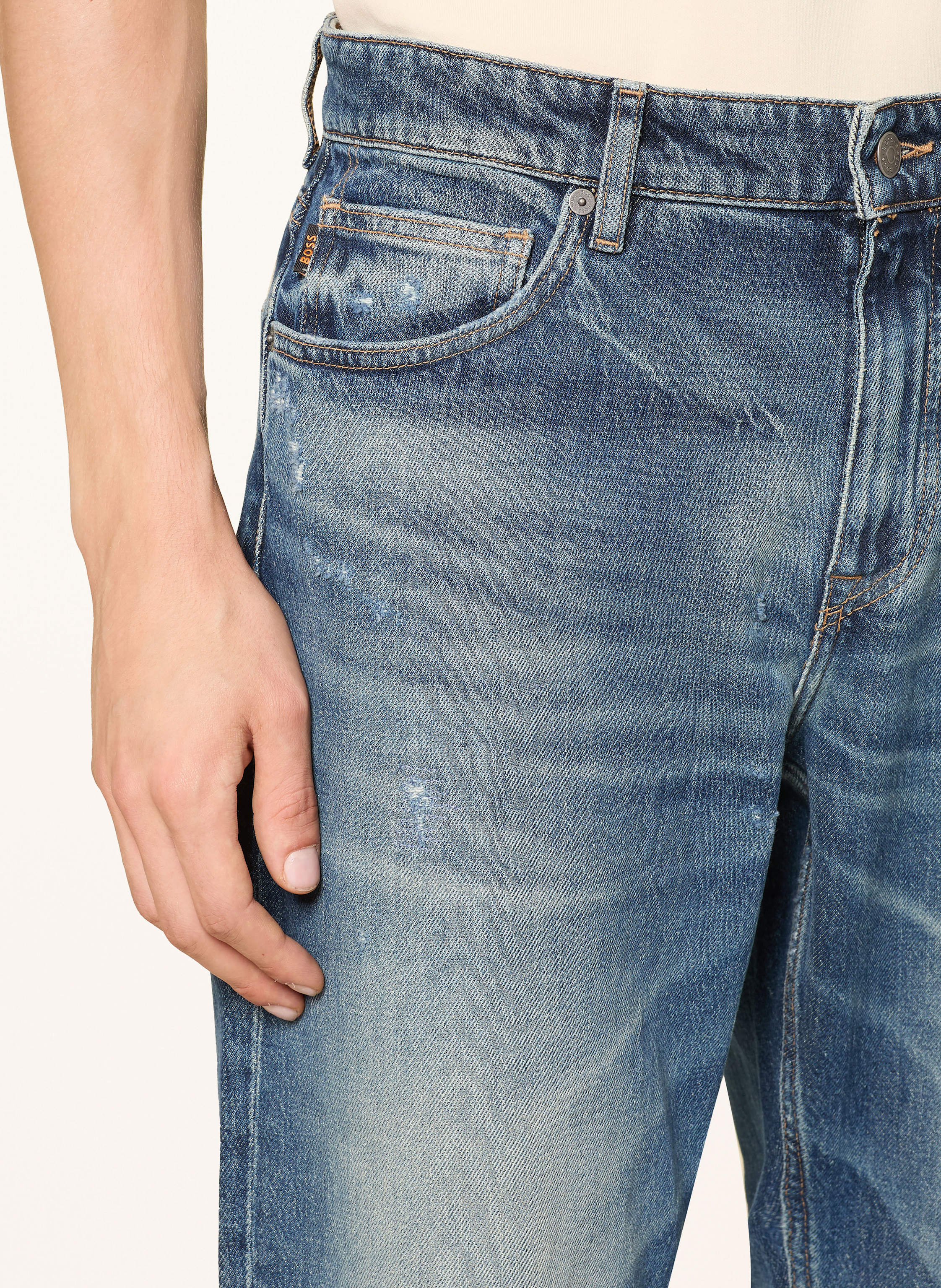 Thumbnail - Boss Destroyed Jeans Troy Regular Tapered Fit blau