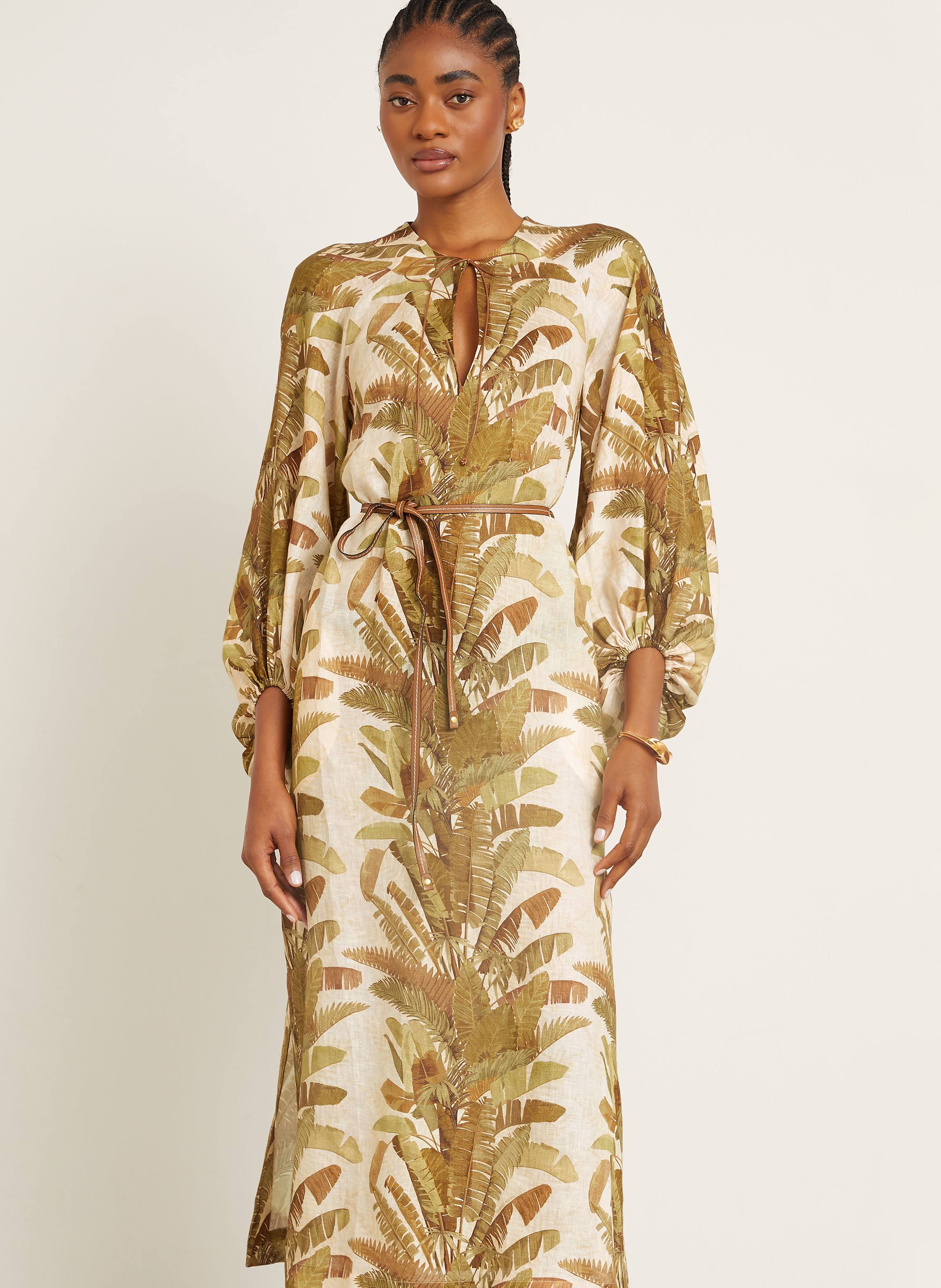 Thumbnail - Zimmermann Leinenkleid Ascension Mit 3/4-Arm gruen