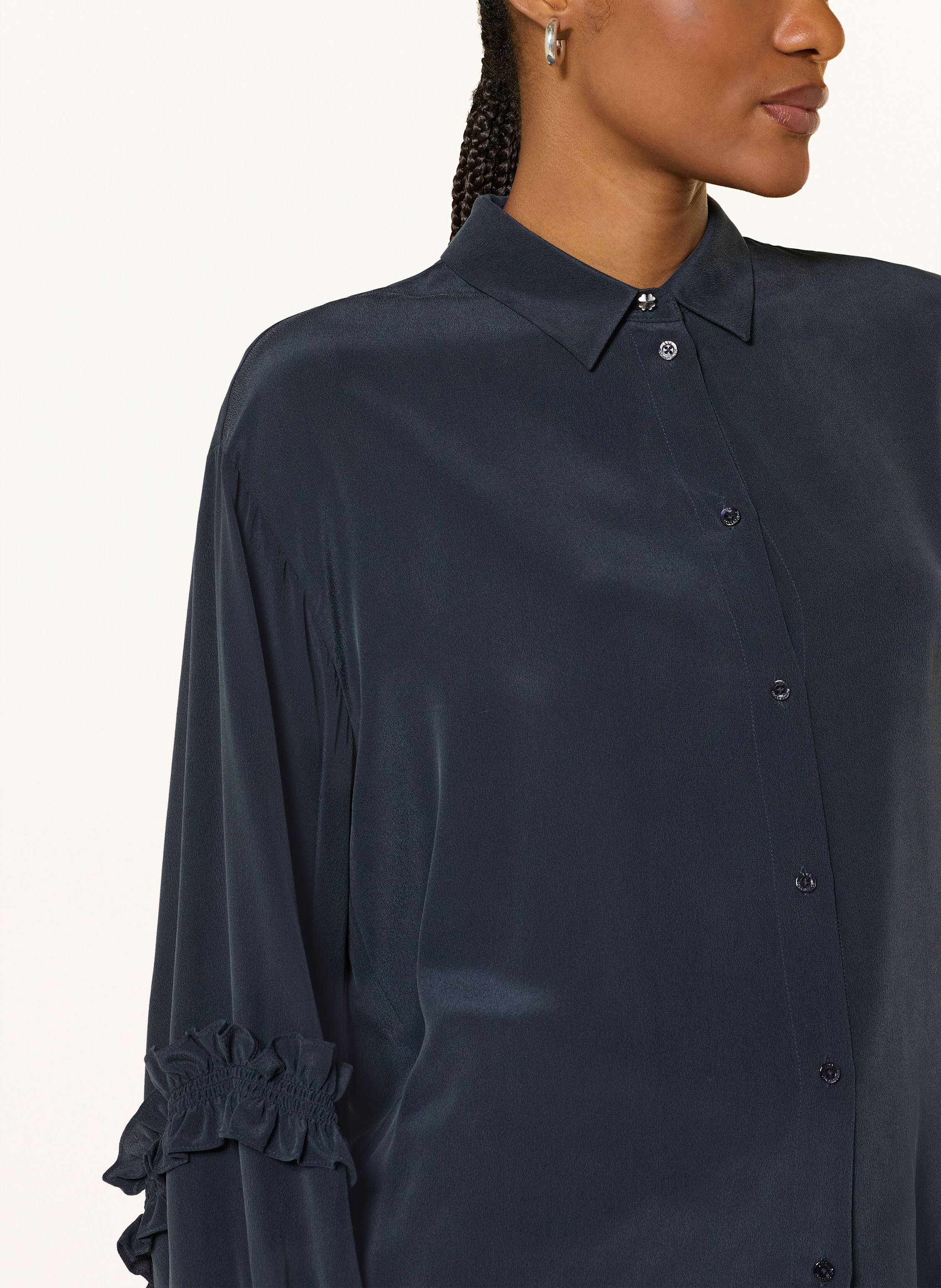 Thumbnail - Ivi Collection Hemdbluse Aus Seide Mit Rüschen blau