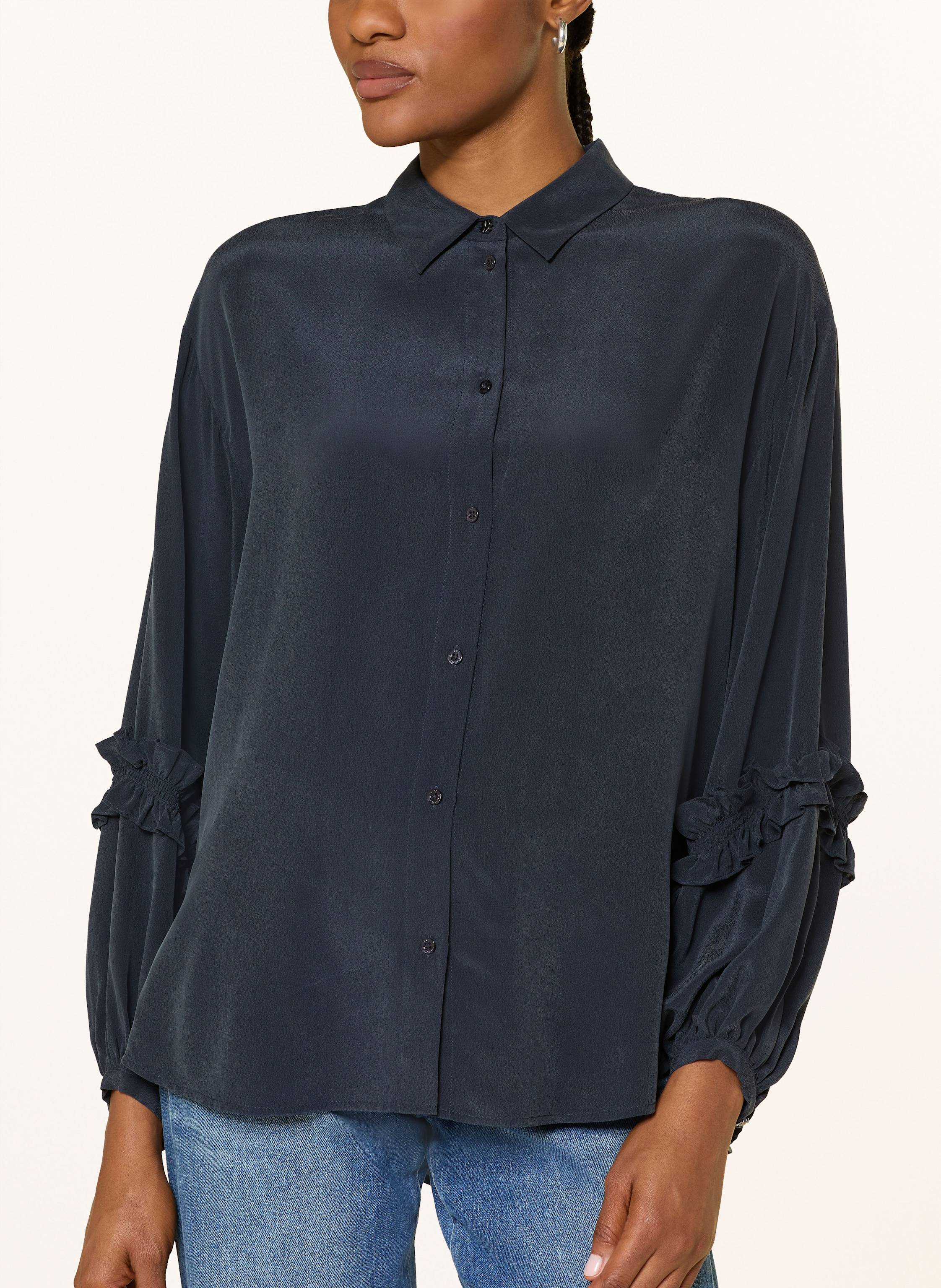 Thumbnail - Ivi Collection Hemdbluse Aus Seide Mit Rüschen blau