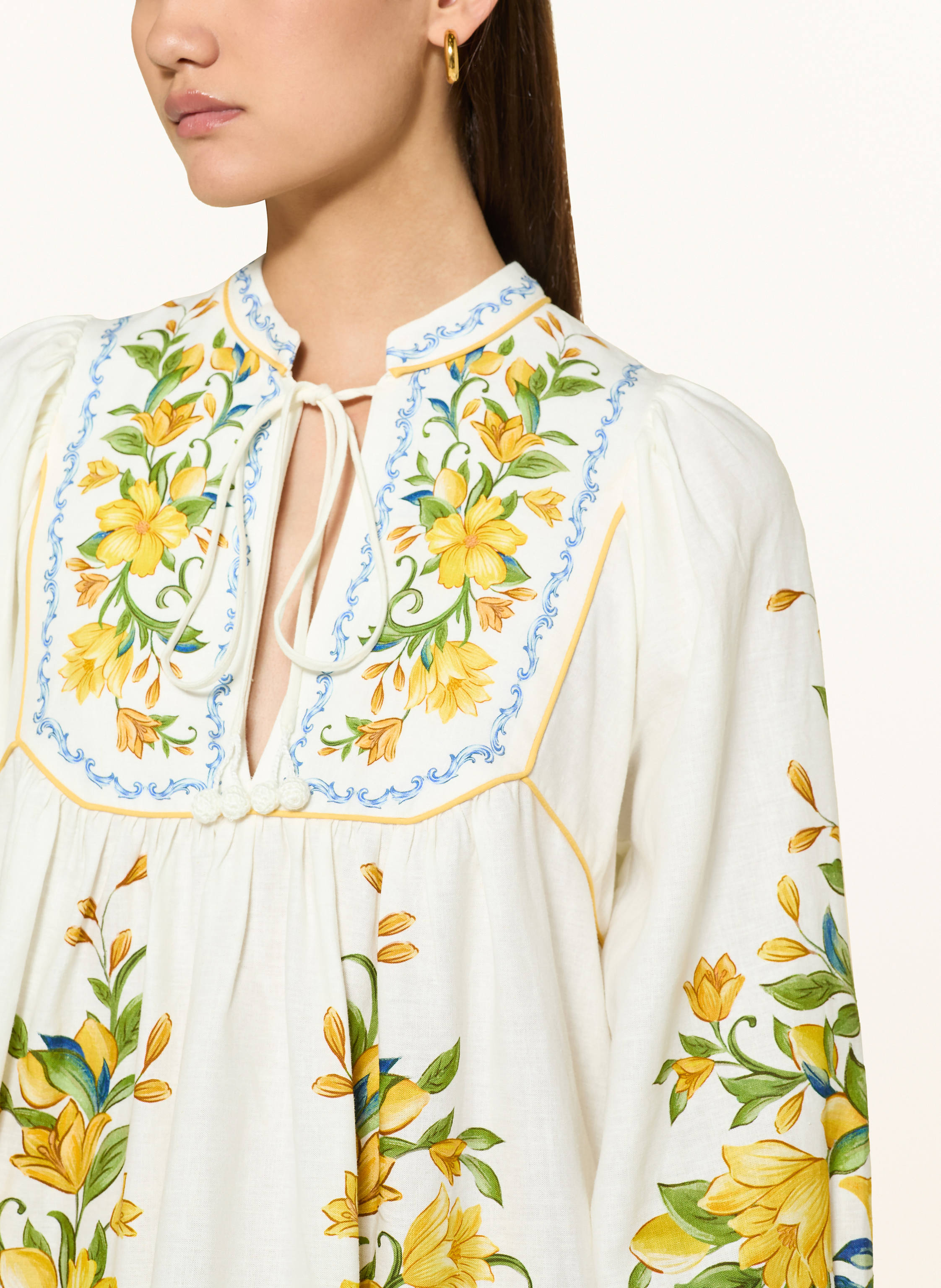 Thumbnail - Farm Rio Kleid Sicily Off Mit Leinen weiss