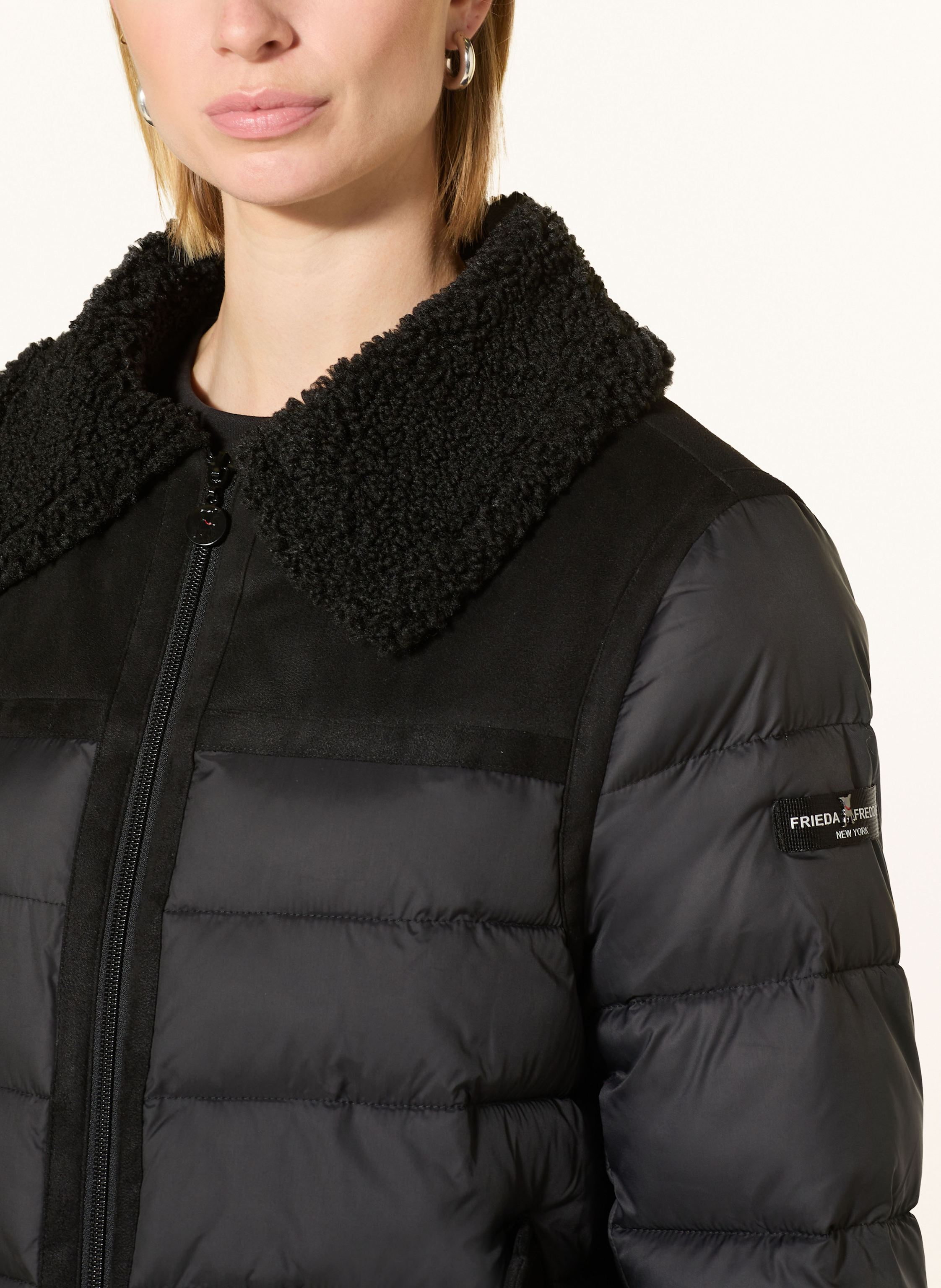 Thumbnail - Frieda & Freddies Steppjacke Evan Im Materialmix Mit Teddyfell schwarz