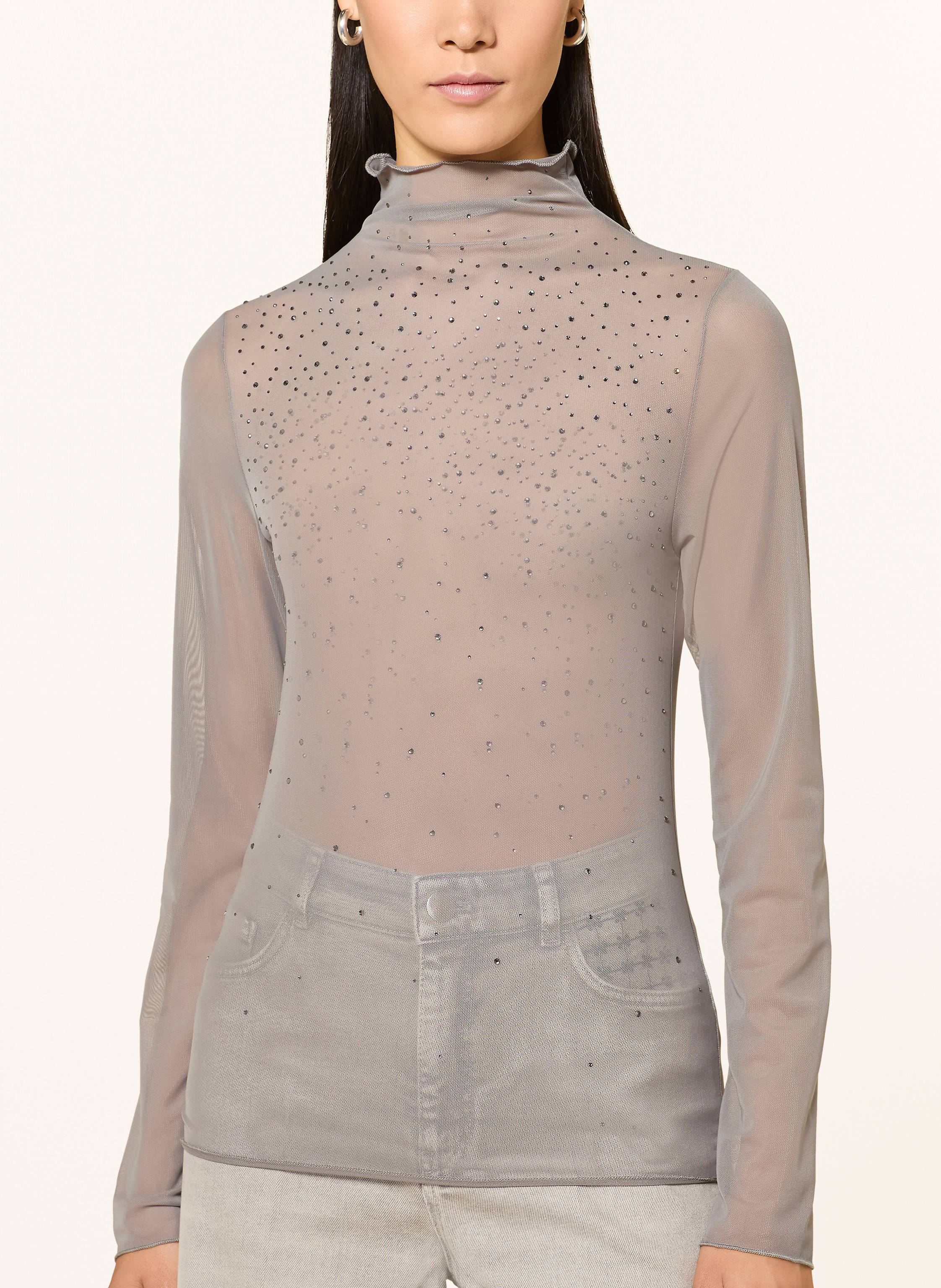 Thumbnail - Marc Cain Longsleeve Aus Mesh Mit Schmucksteinen grau