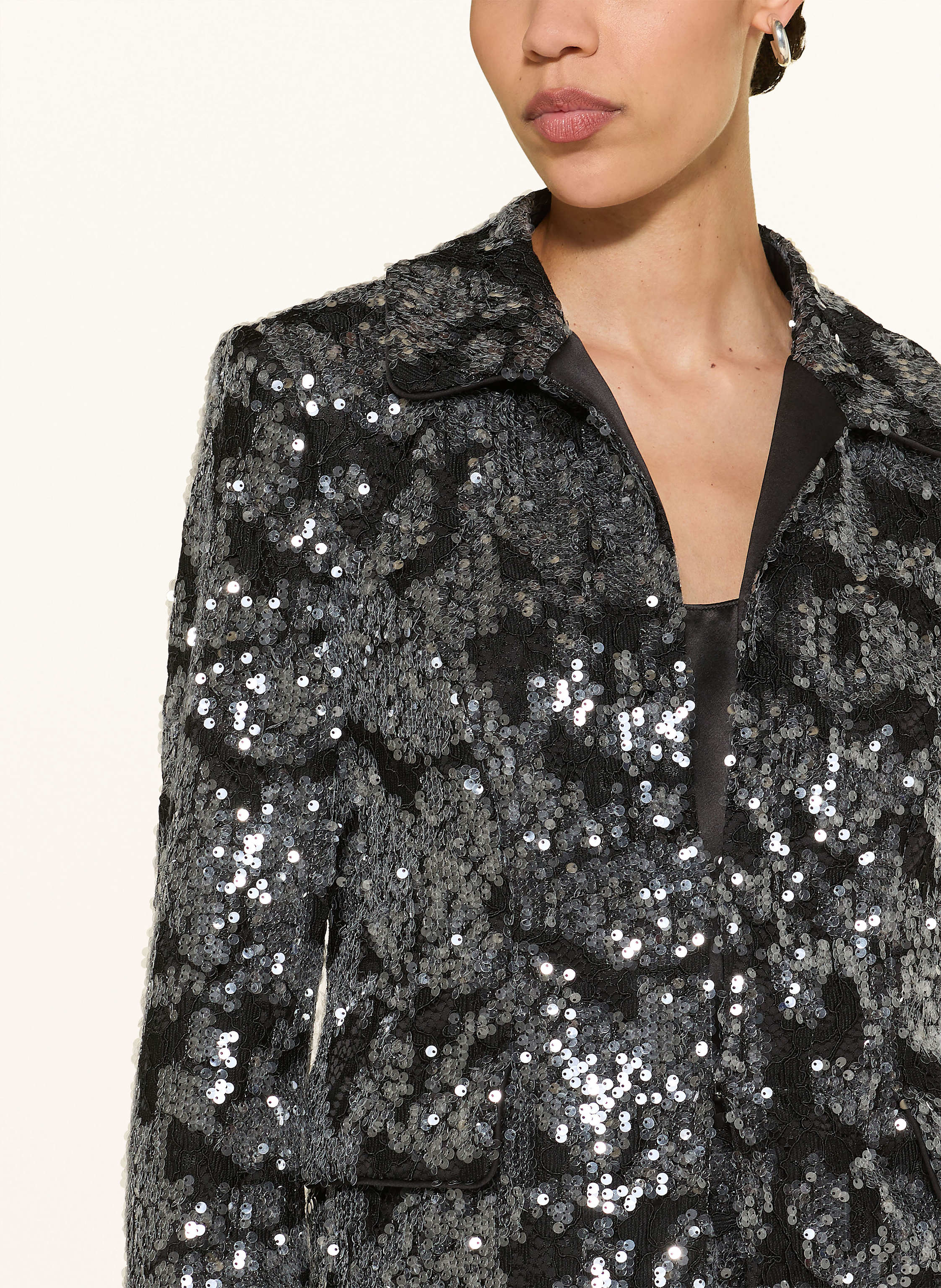 Thumbnail - Marc Cain Spitzenblazer Mit Pailletten Und 3/4-Arm schwarz