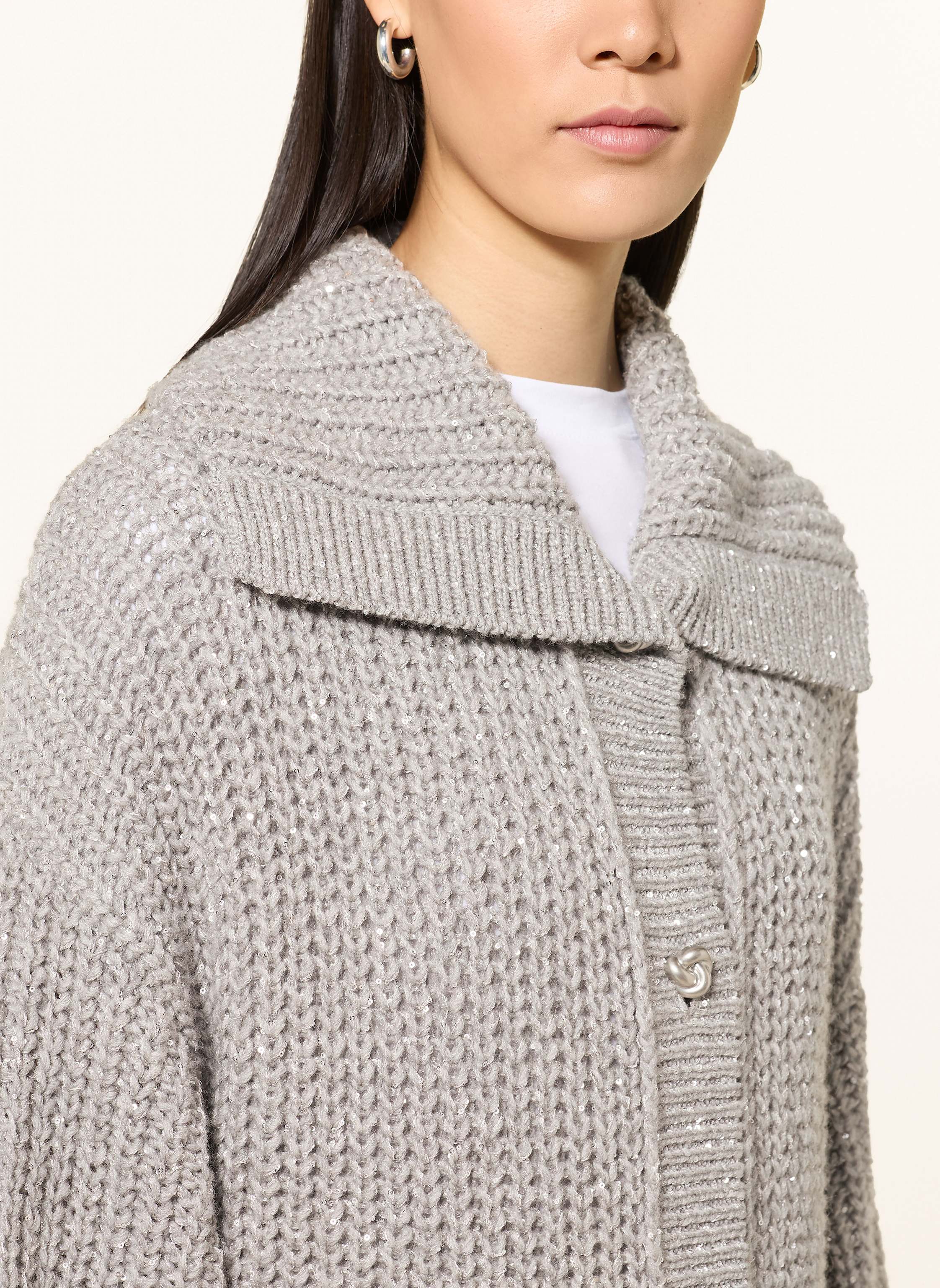 Thumbnail - Marc Cain Oversized-Strickjacke Mit Cashmere Und Pailletten grau