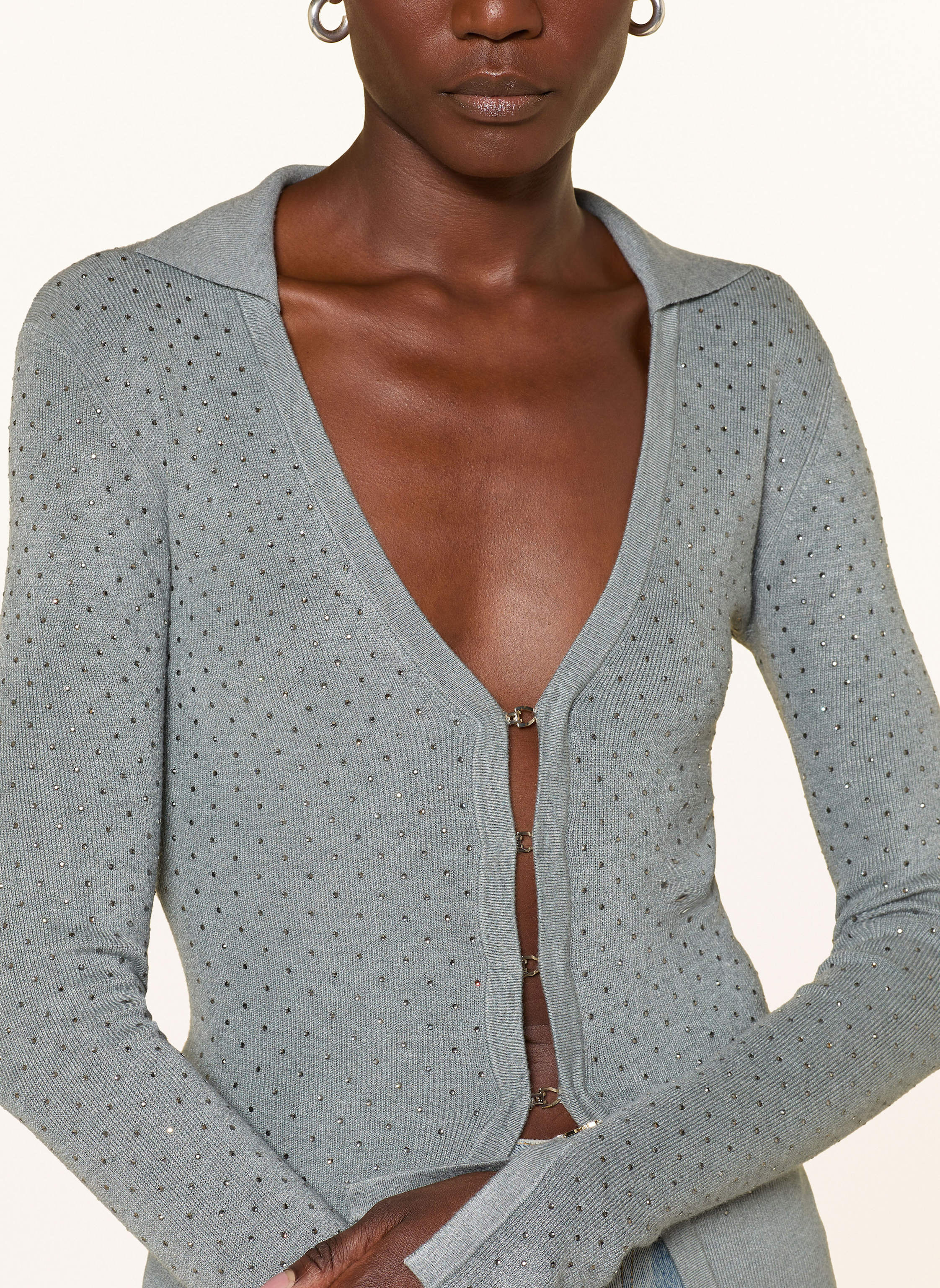 Thumbnail - Patrizia Pepe Strickjacke Mit Schmucksteinen grau