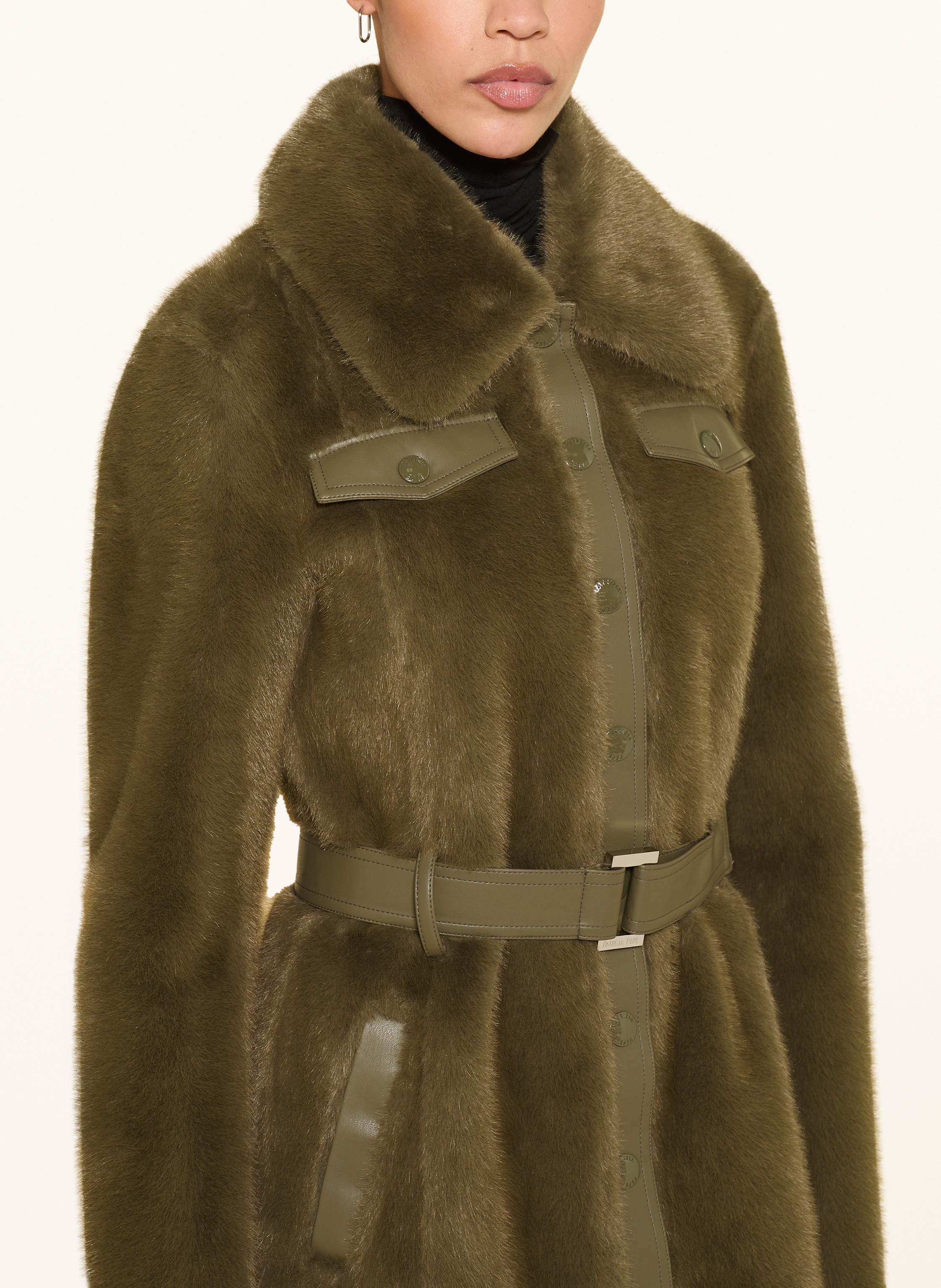 Thumbnail - Patrizia Pepe Kunstfell-Mantel Giubbotto Im Materialmix gruen