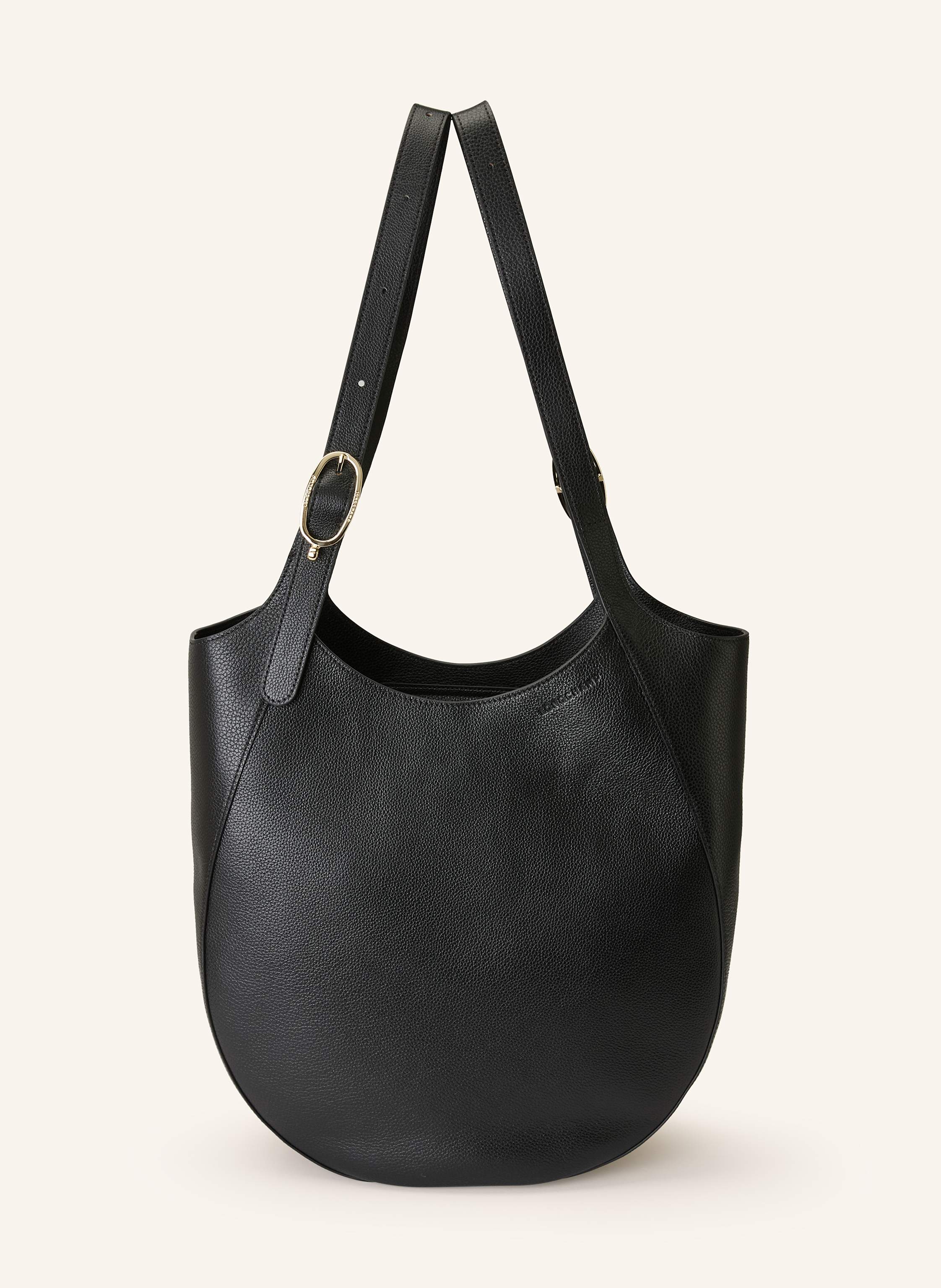 Longchamp Genarbtes Leder. Schließt mit Magnetverschluss. Zwei Tragegriffe. Innen ein Hauptfach. Innenfach mit Reißverschluss. Verstärkter Taschenboden. Label-Prägung auf der Front in schwarz
