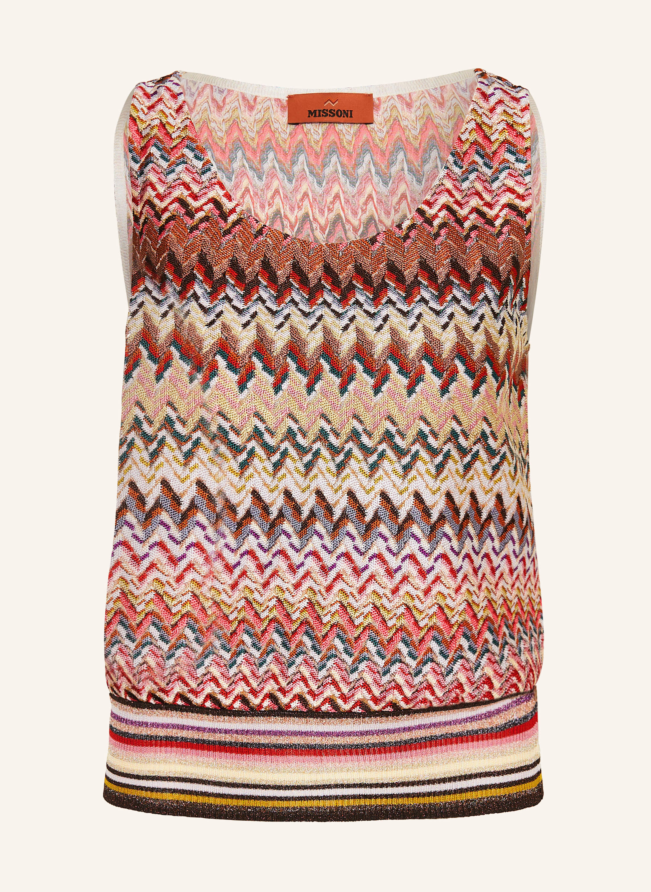 MISSONI Knit top with glitter thread in brown / yellow / red