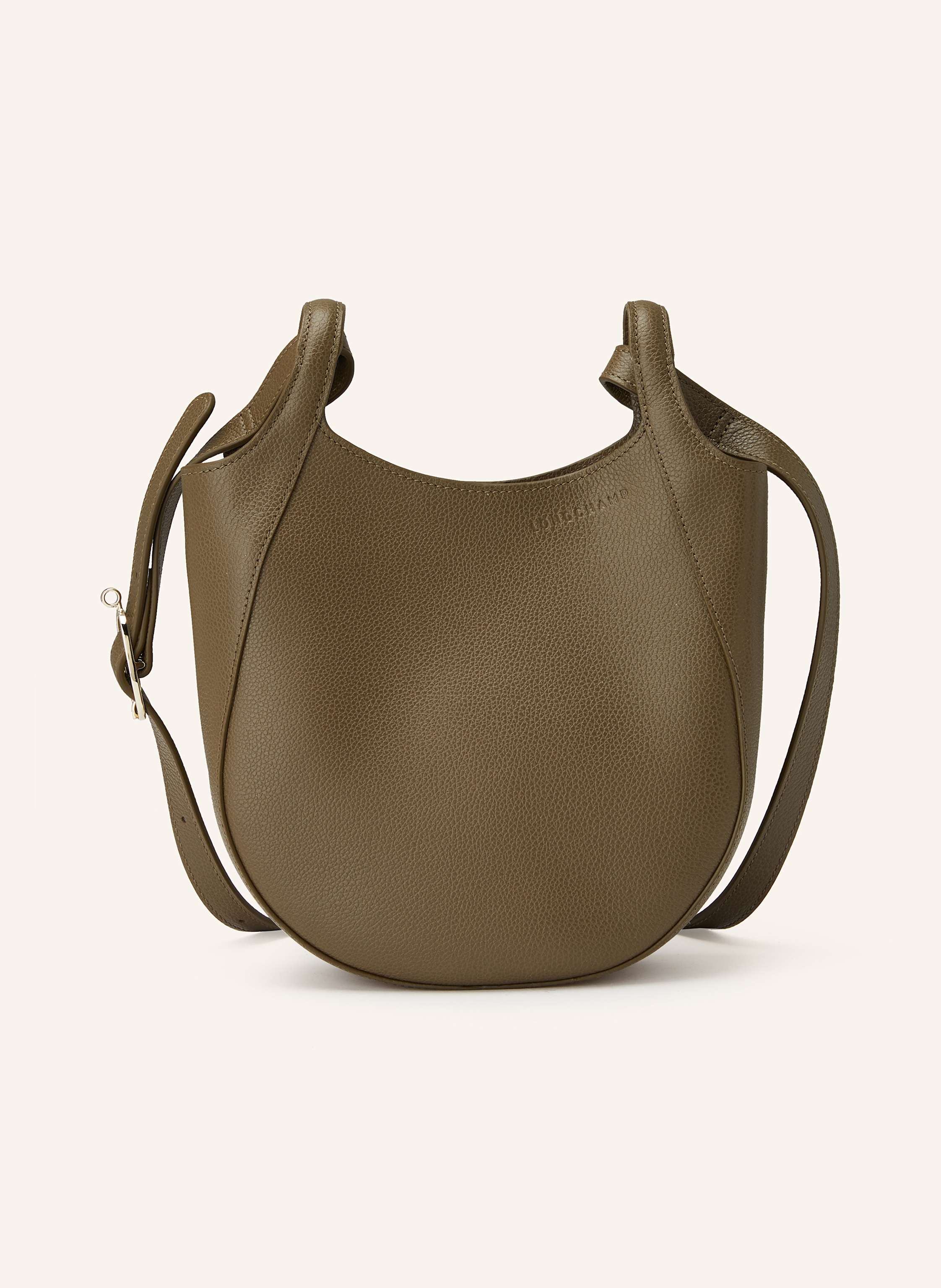 Longchamp Genarbtes Leder. Schließt mit Magnetverschluss. Innenfach mit Reißverschluss. Ein Steckfach. Label-Details Small in khaki