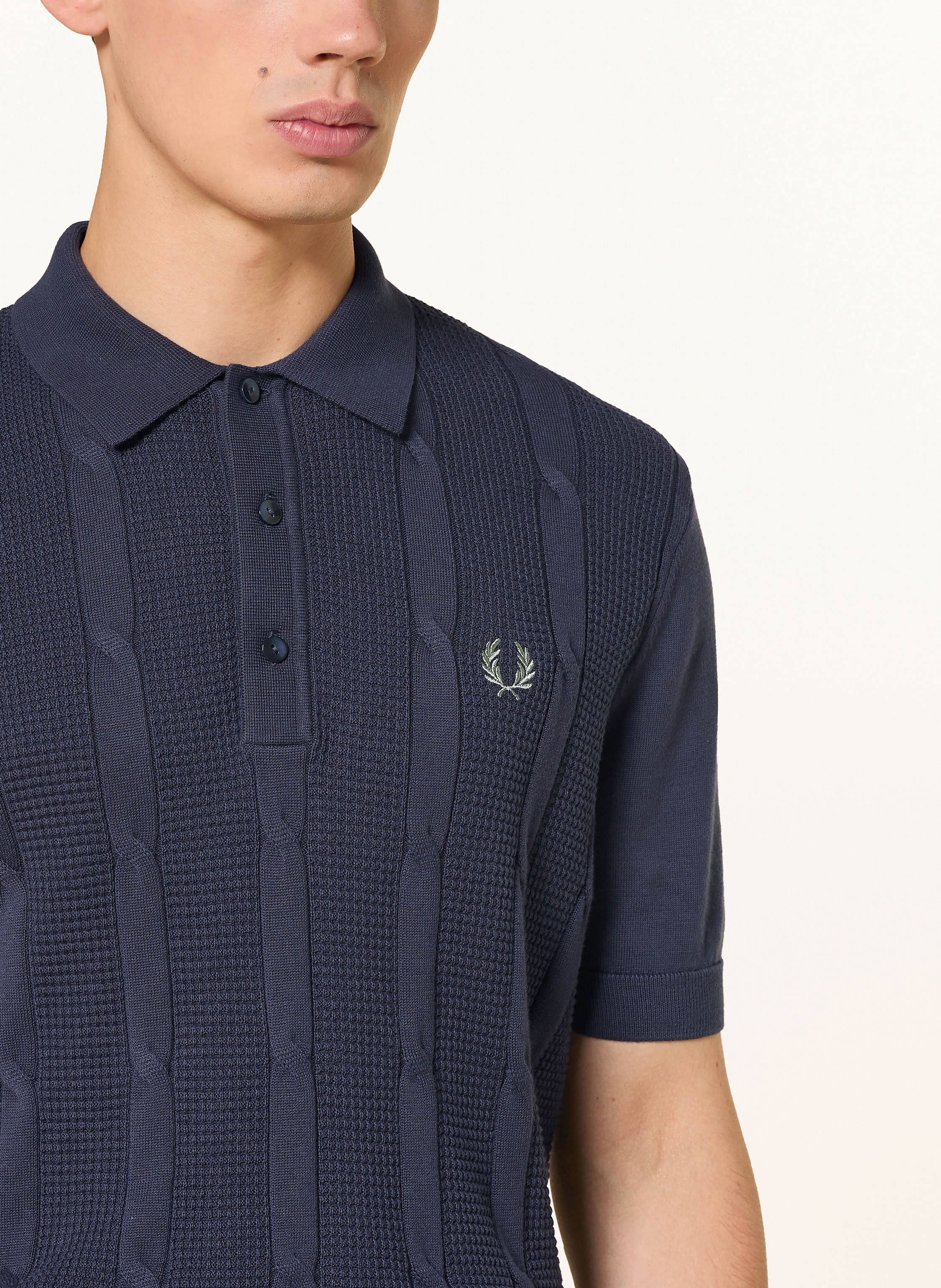 Thumbnail - Fred Perry Strick-Poloshirt blau