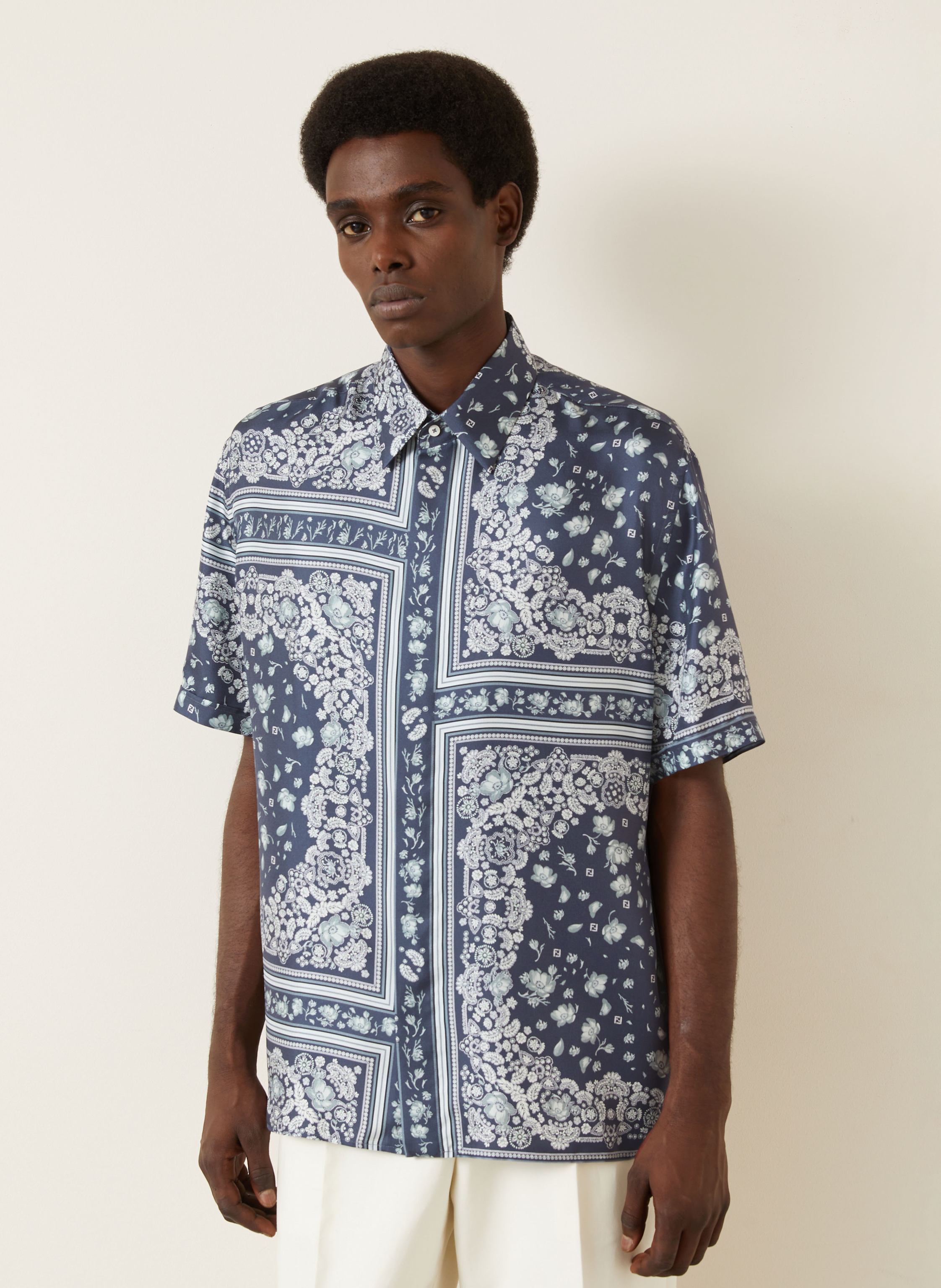 Thumbnail - Fendi Resorthemd Relaxed Fit Aus Seide blau