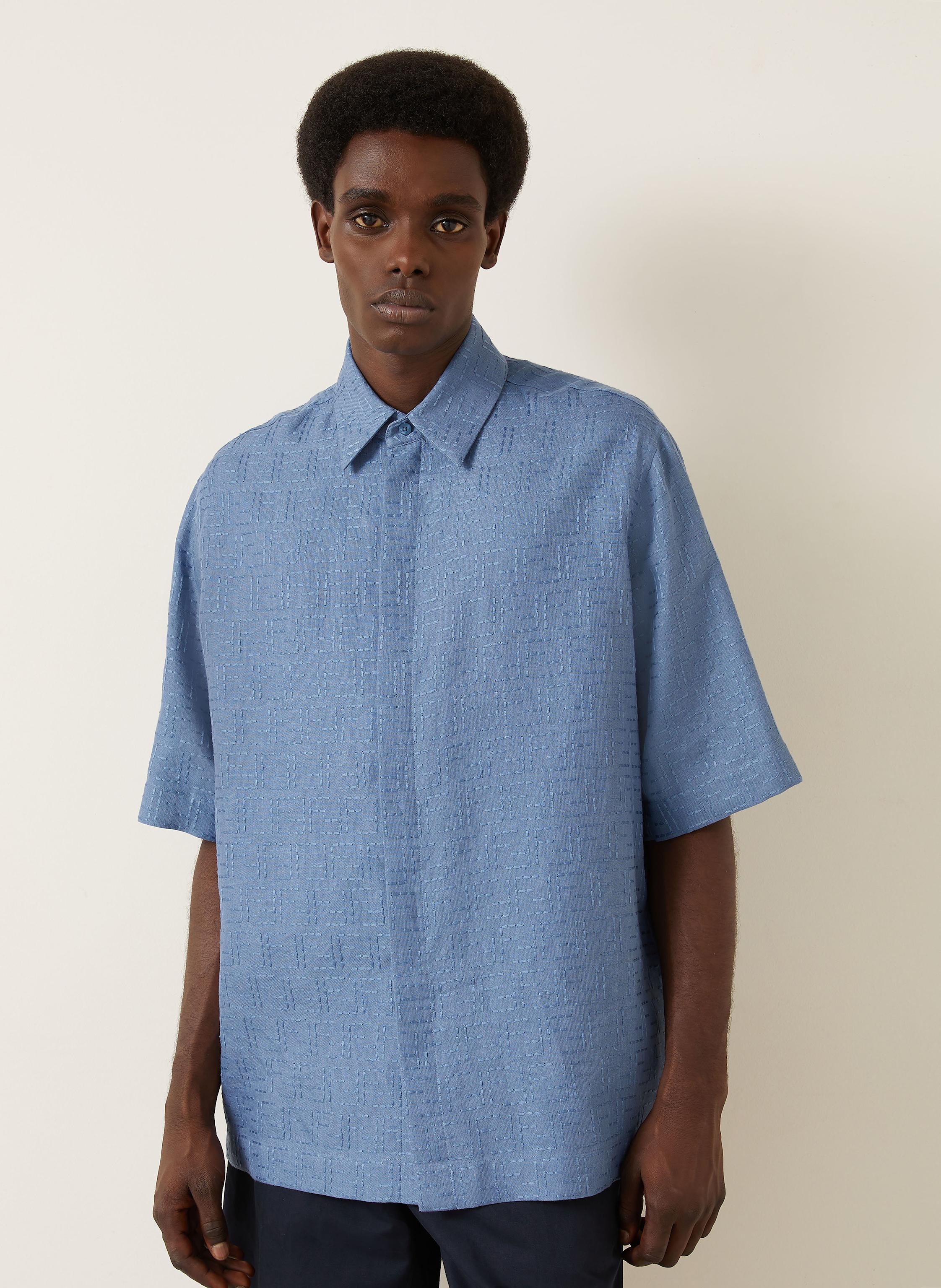 Thumbnail - Fendi Jacquard-Hemd Relaxed Fit Aus Leinen blau
