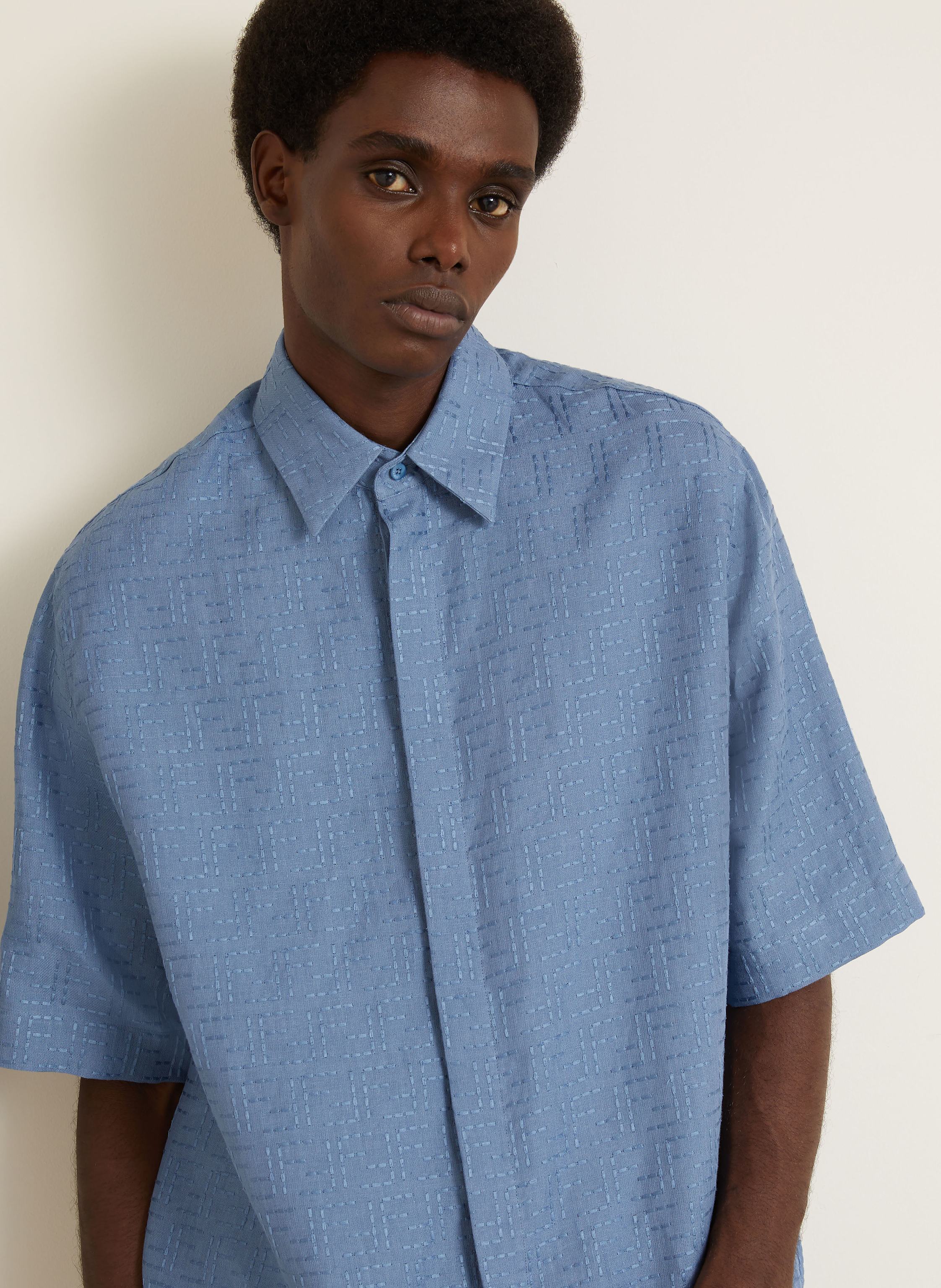 Thumbnail - Fendi Jacquard-Hemd Relaxed Fit Aus Leinen blau