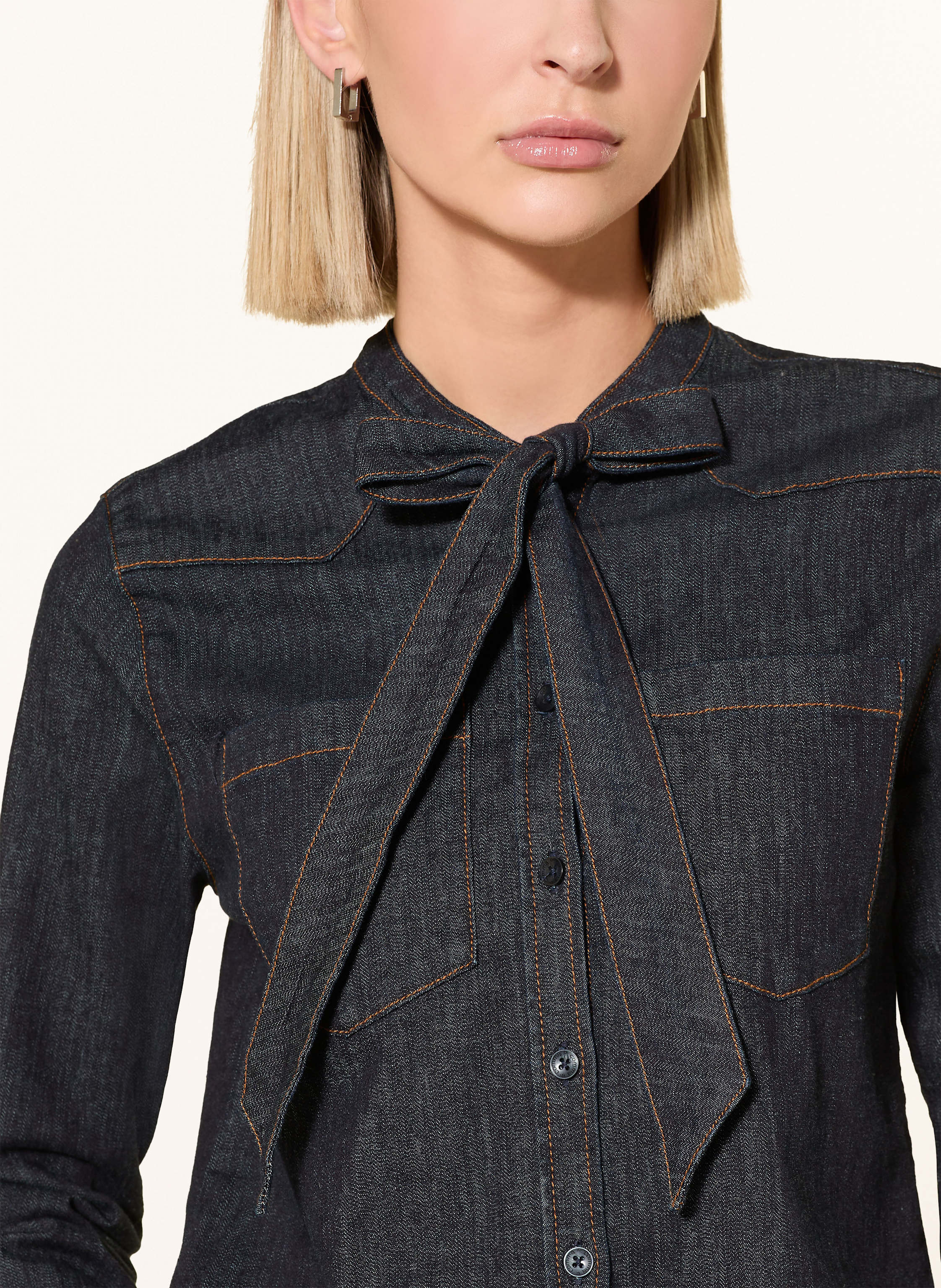 Thumbnail - Comma Schluppenbluse In Jeansoptik blau