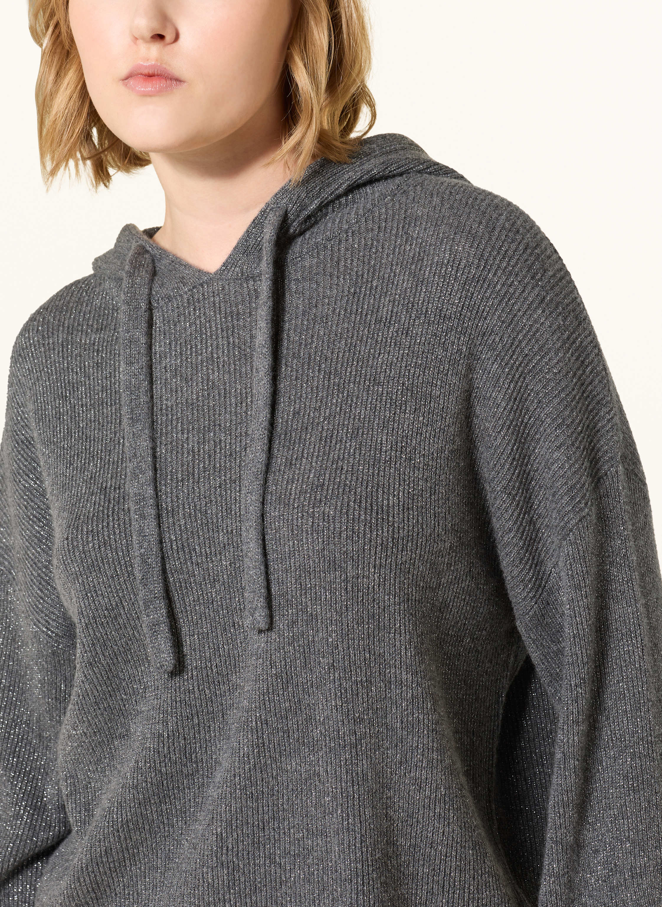 Thumbnail - Ftc Cashmere Strick-Hoodie Aus Cashmere Mit Glitzergarn grau