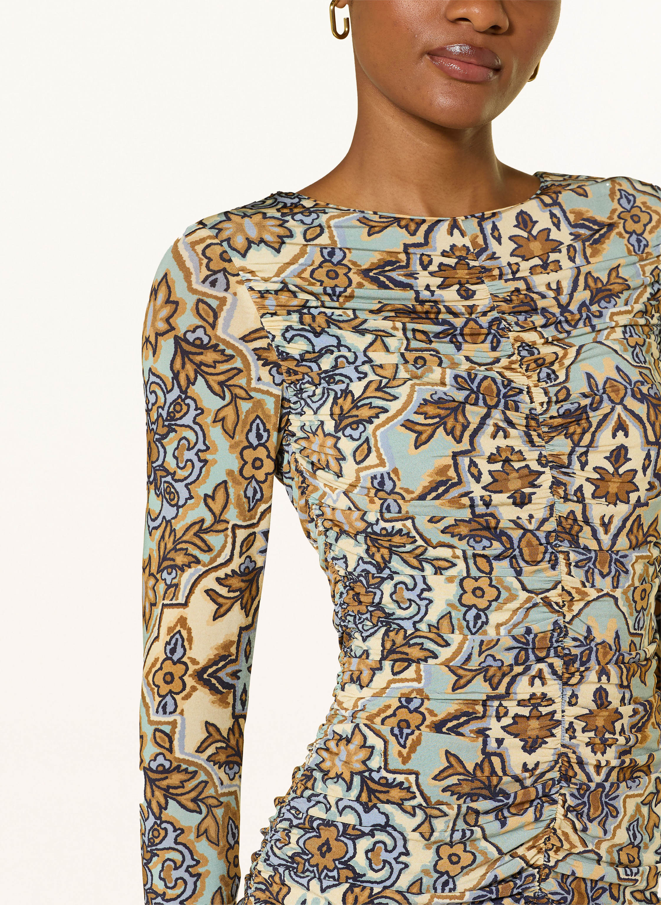 Thumbnail - Farm Rio Jerseykleid Winter Tapestry Mit 3/4-Arm gelb