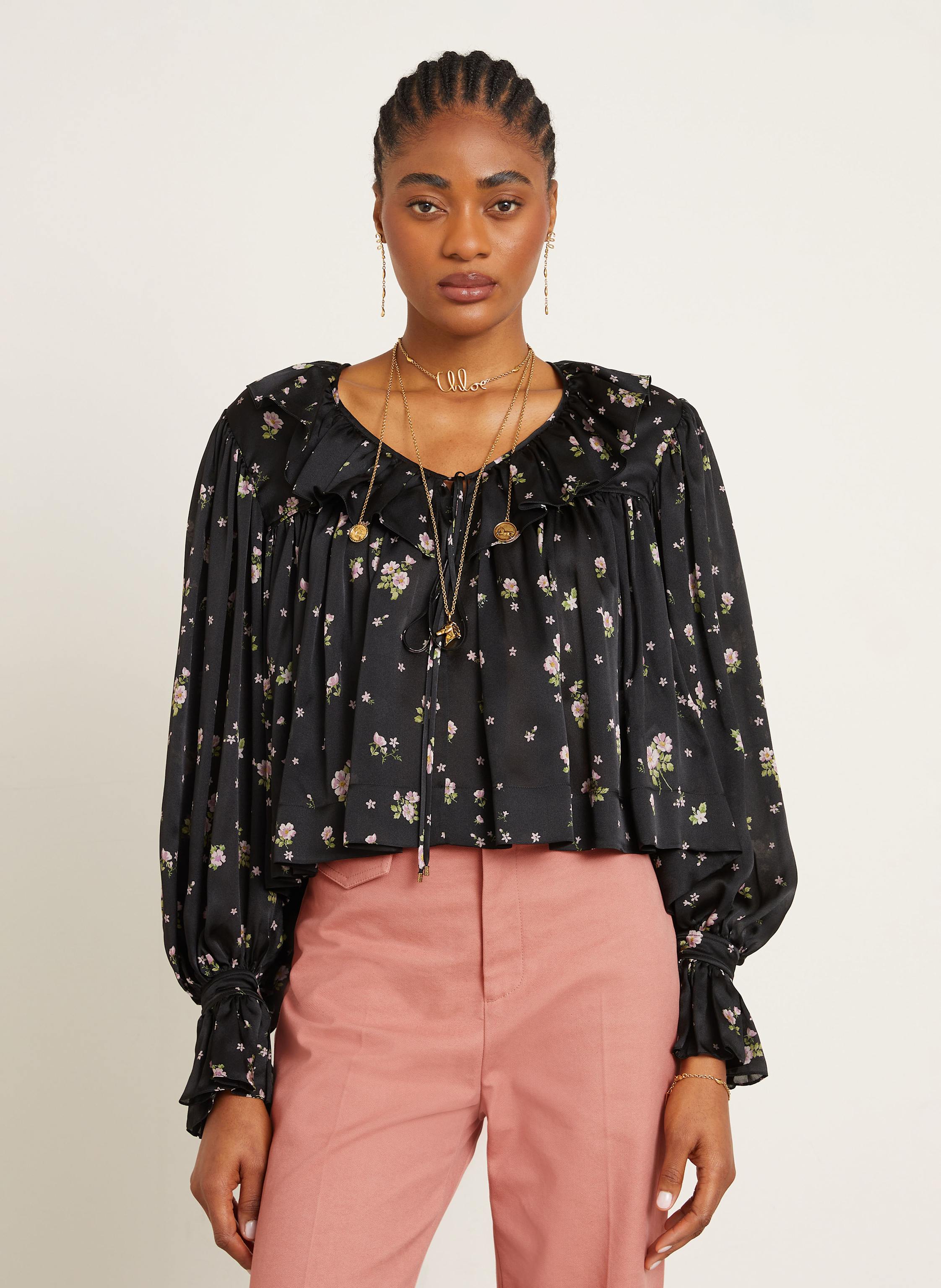 Thumbnail - Chloé Blusenshirt Aus Seide Mit Rüschen schwarz