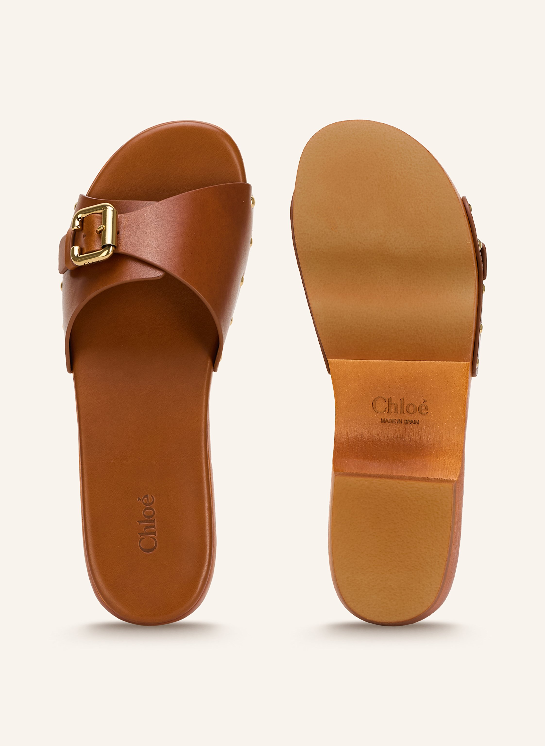 Thumbnail - Chloé Clogs Jeanette Mit Nieten braun