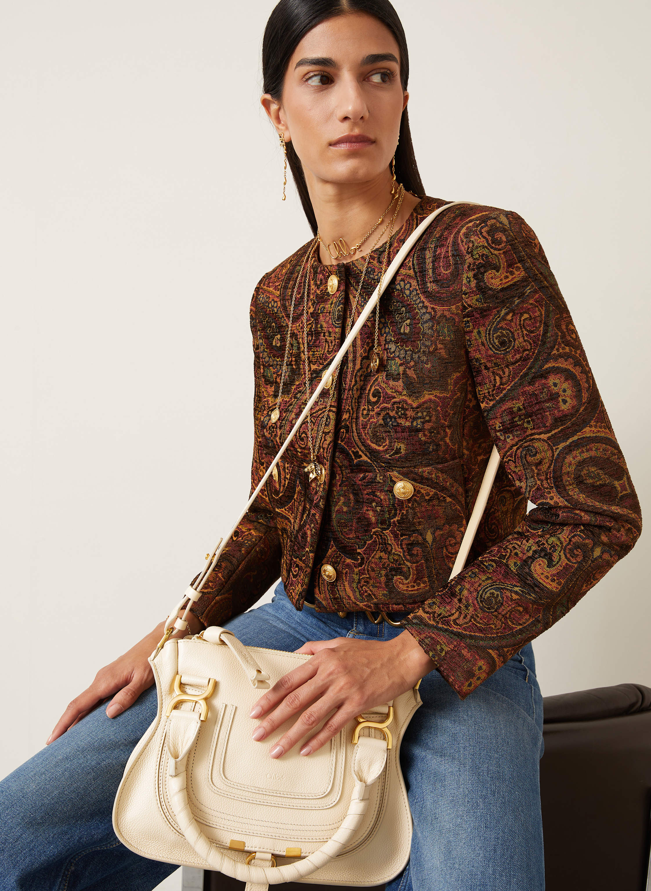 Thumbnail - Chloé Handtasche Marcie beige