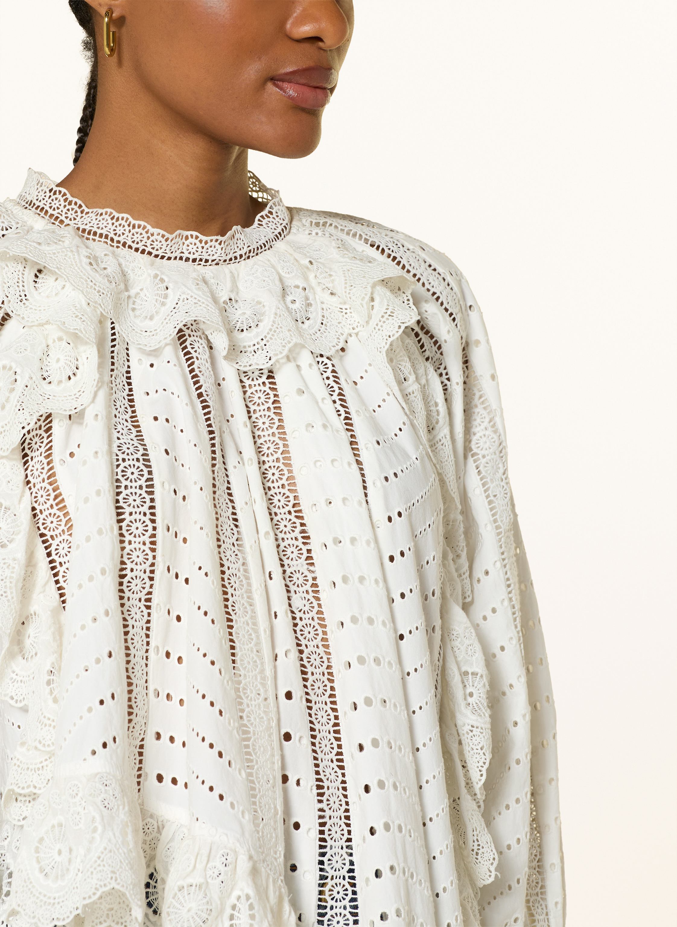 Thumbnail - Ulla Johnson Blusenshirt Marcella Aus Lochspitze Mit Volants weiss