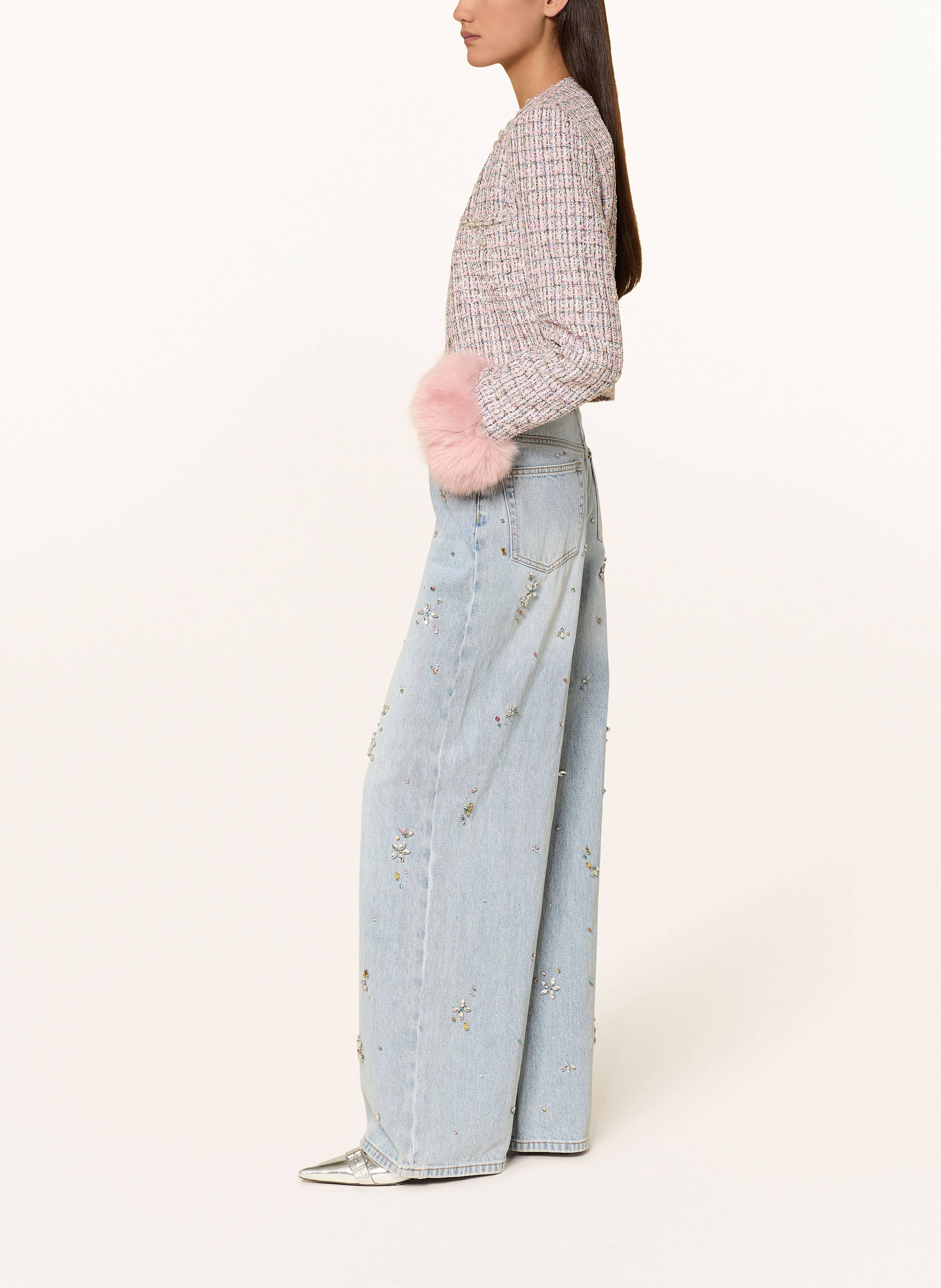 Thumbnail - Self-Portrait Wide Leg Jeans Mit Schmucksteinen blau
