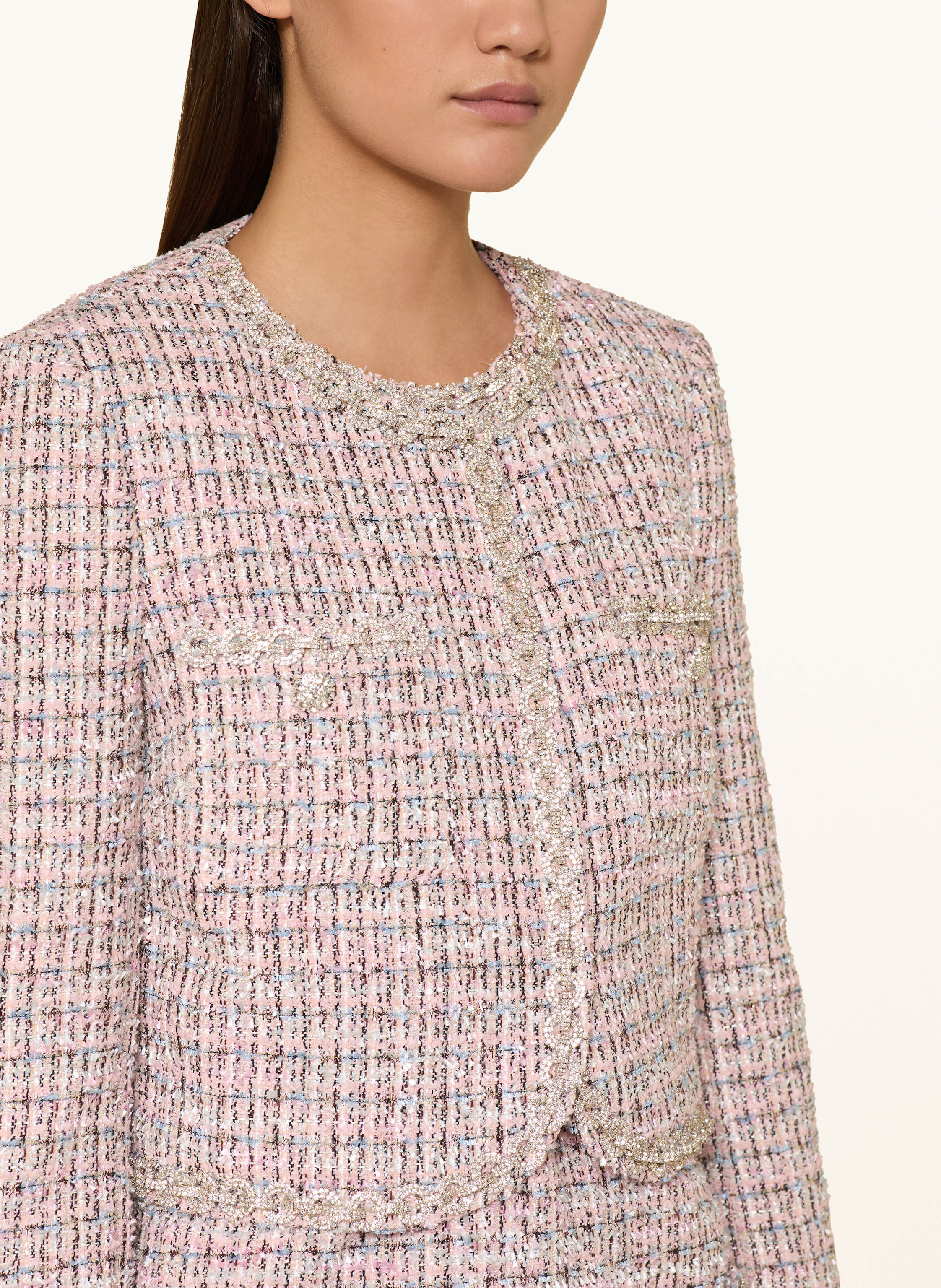 Thumbnail - Self-Portrait Bouclé-Jacke Mit Glitzergarn Und Schmucksteinen pink