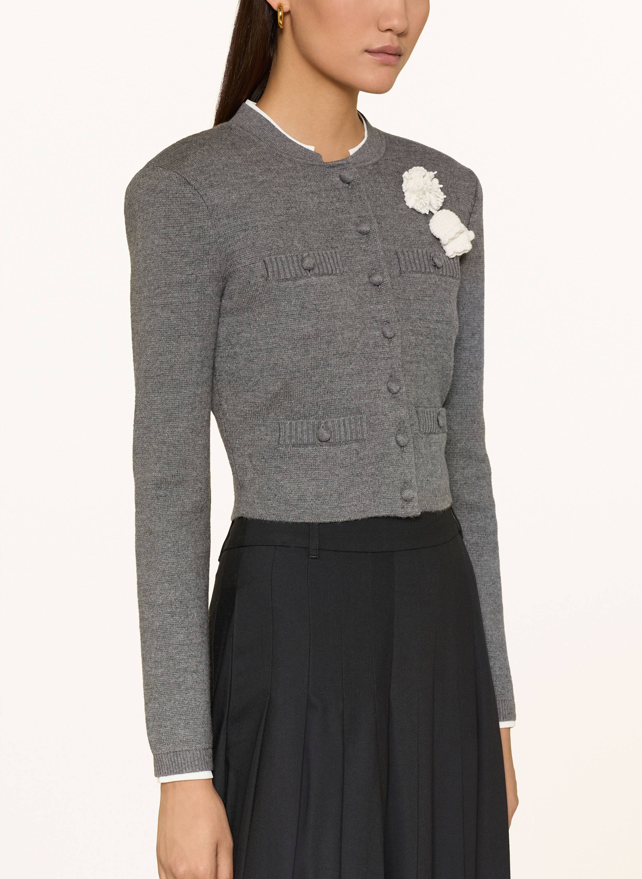 Thumbnail - Self-Portrait Cropped-Strickjacke grau