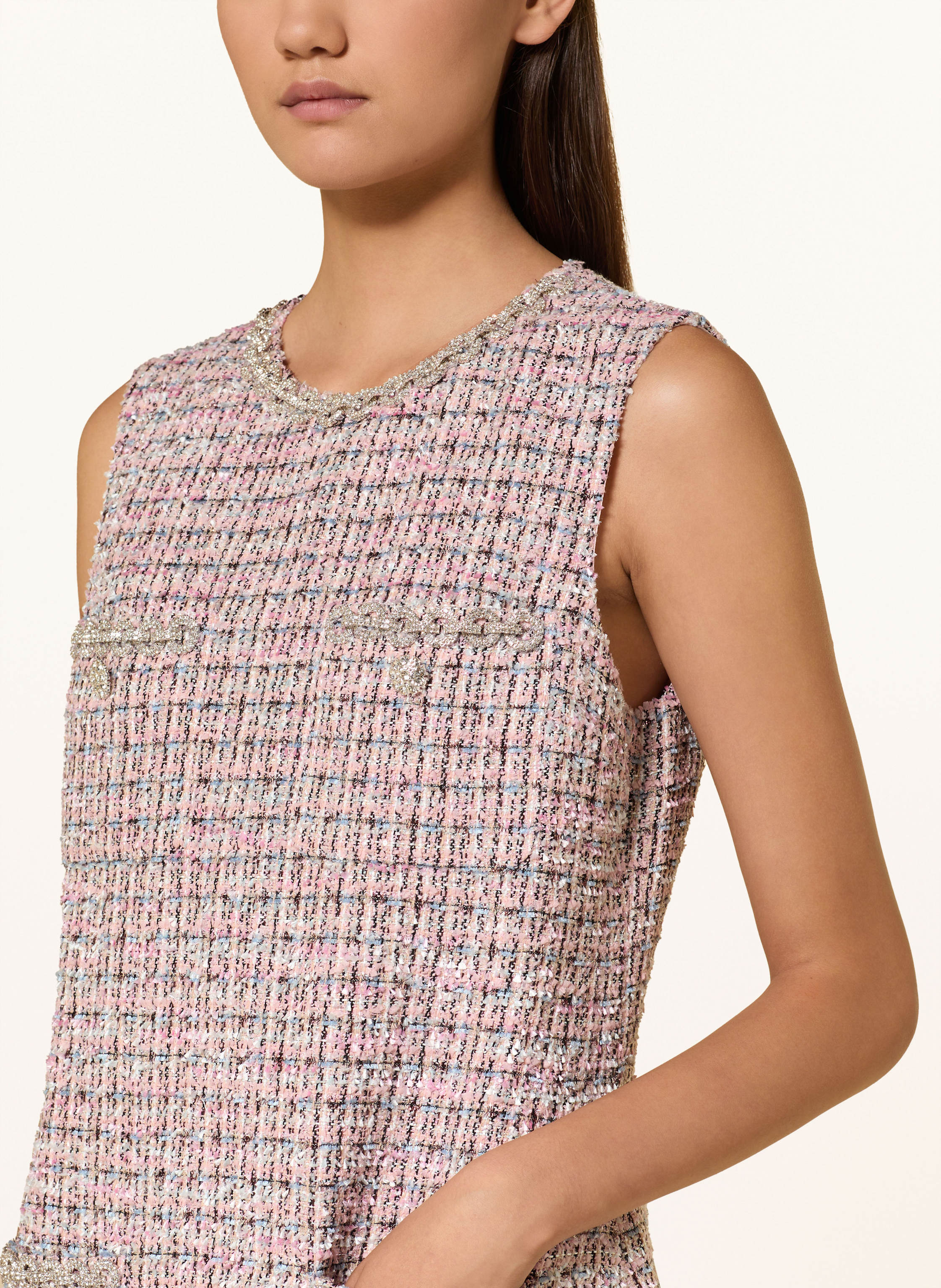 Thumbnail - Self-Portrait Bouclé-Kleid Mit Glitzergarn Und Schmucksteinen pink