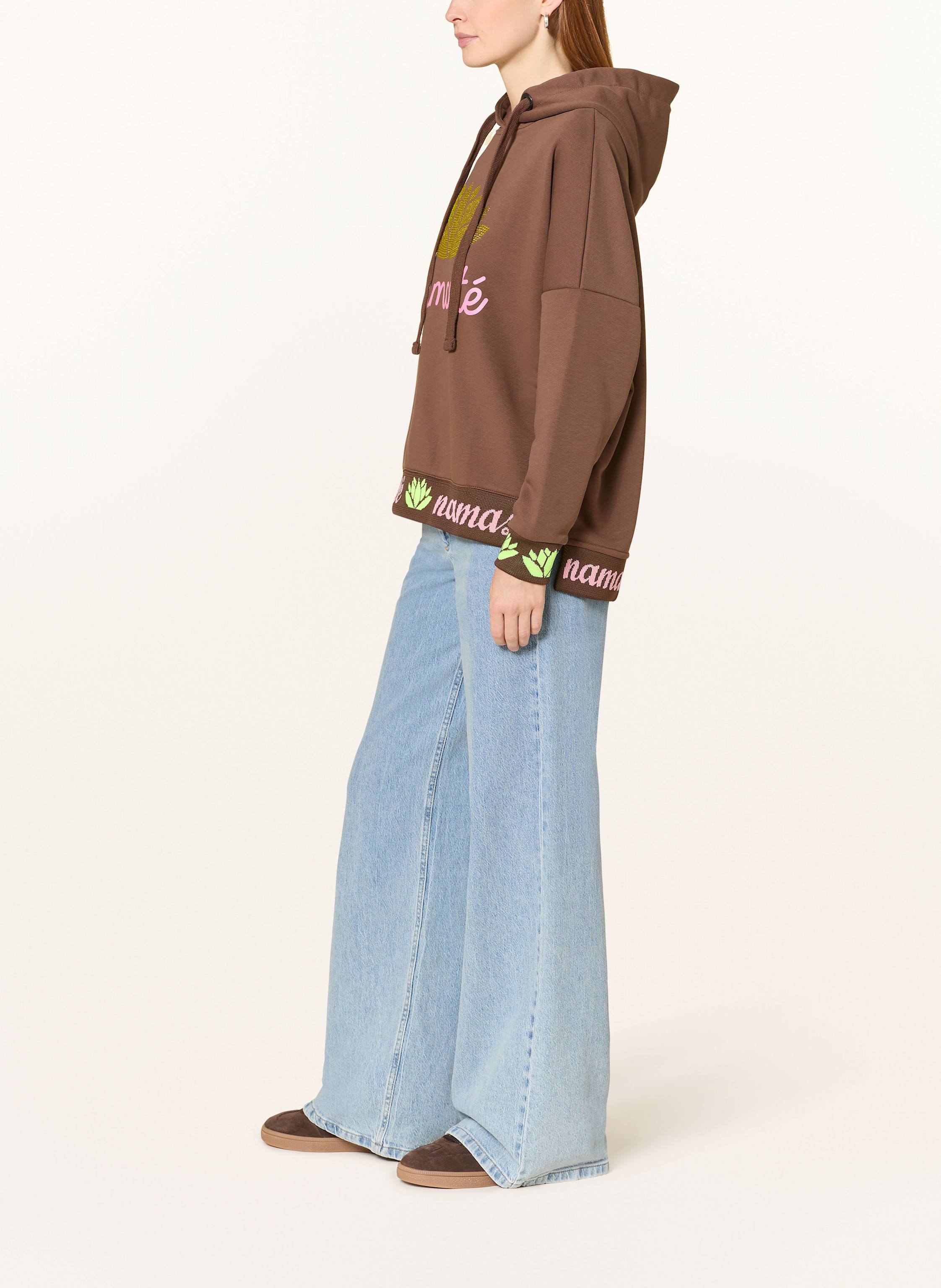 Thumbnail - Miss Goodlife Oversized-Hoodie Namaste Mit Schmucksteinen braun