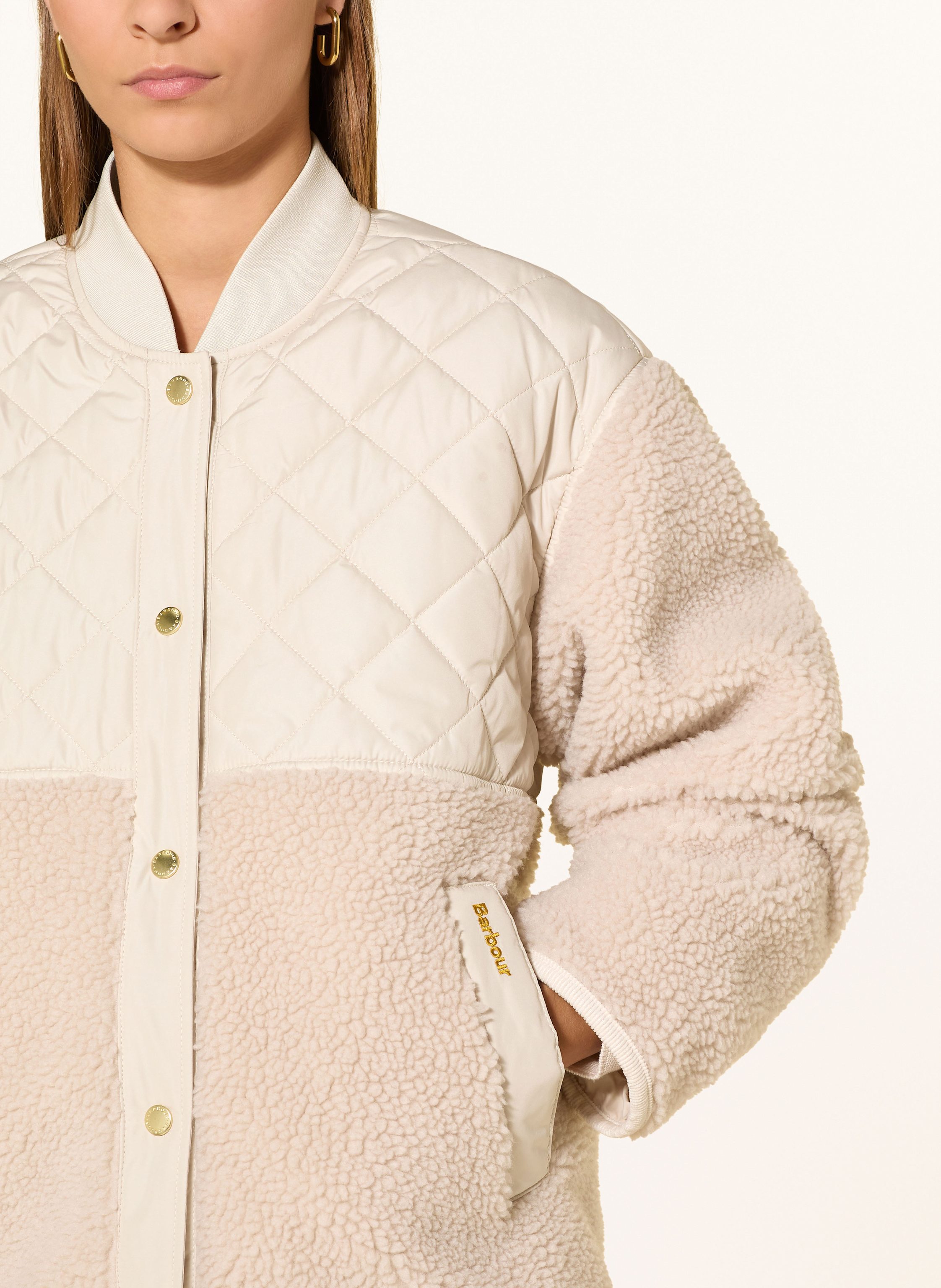 Thumbnail - Barbour Teddyfell-Jacke Wetherby Im Materialmix weiss