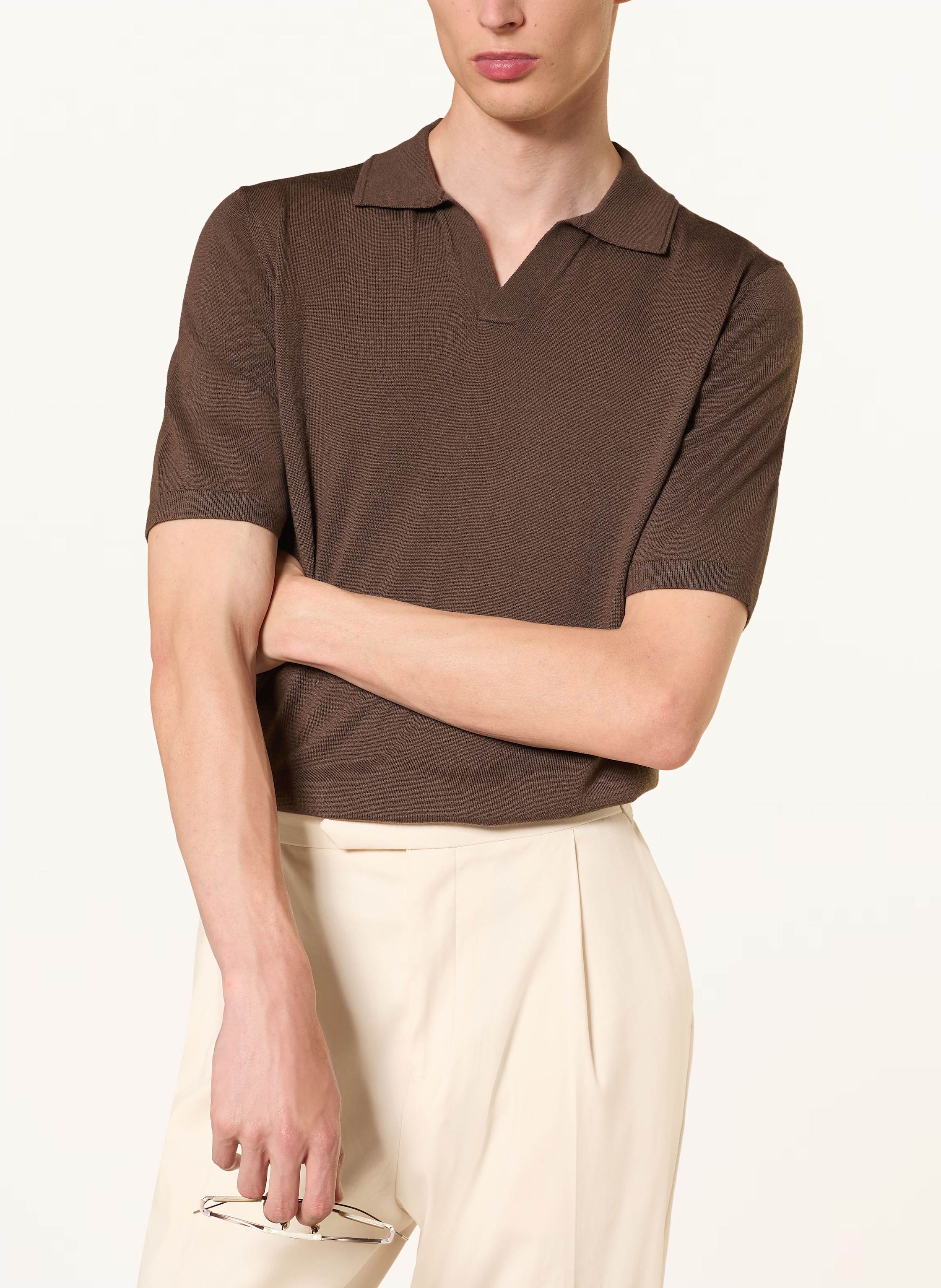 Thumbnail - Reiss Strick-Poloshirt Duchie Aus Merinowolle braun