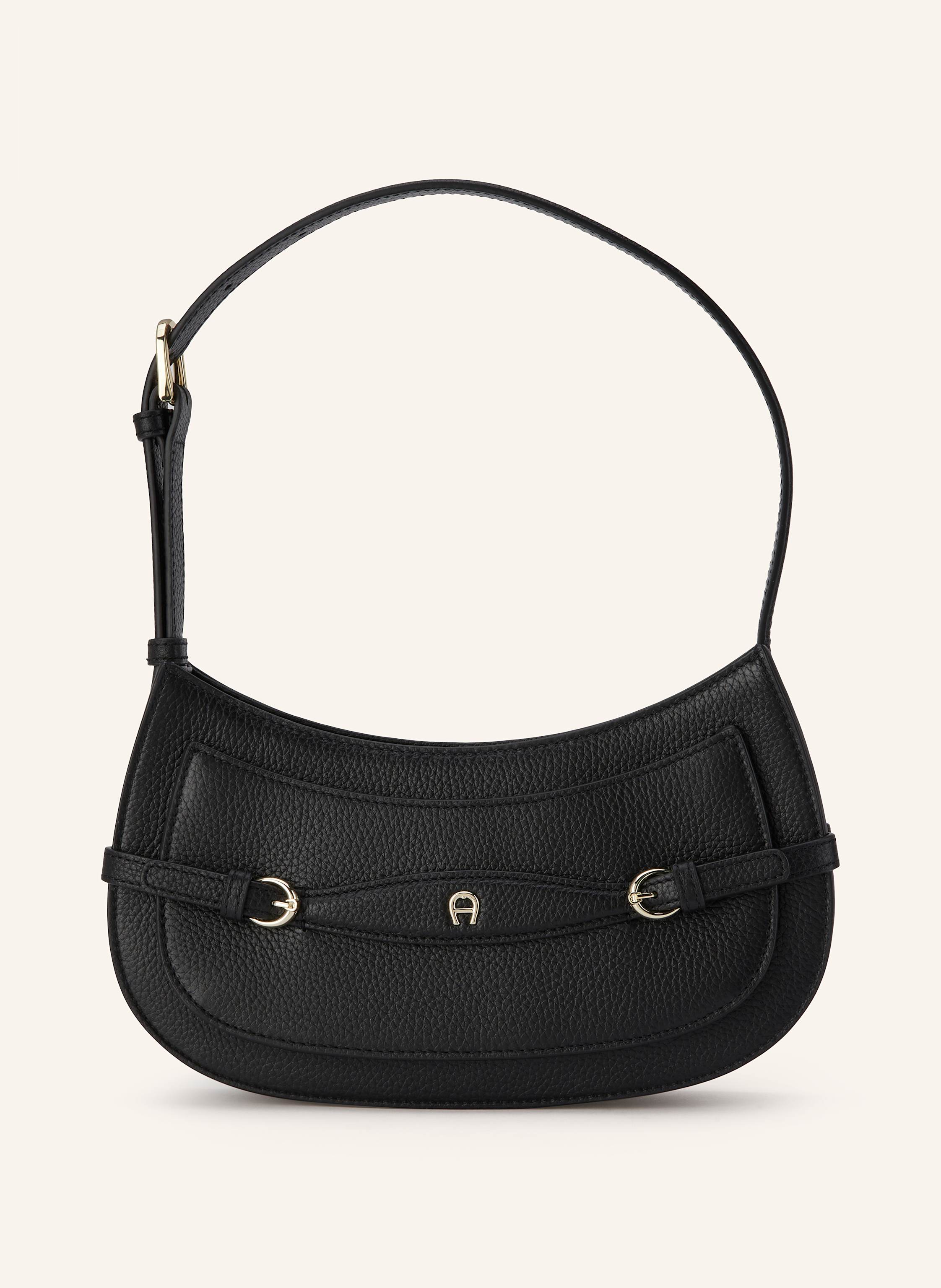 Aigner Genarbtes Leder. Schließt mit Reißverschluss. Ein längenverstellbarer Schulterriemen. Ein Steckfach auf der Vorderseite. Innen ein Hauptfach. Ein Steckfach für Smartphone & Co. Label-Applikation auf d in schwarz