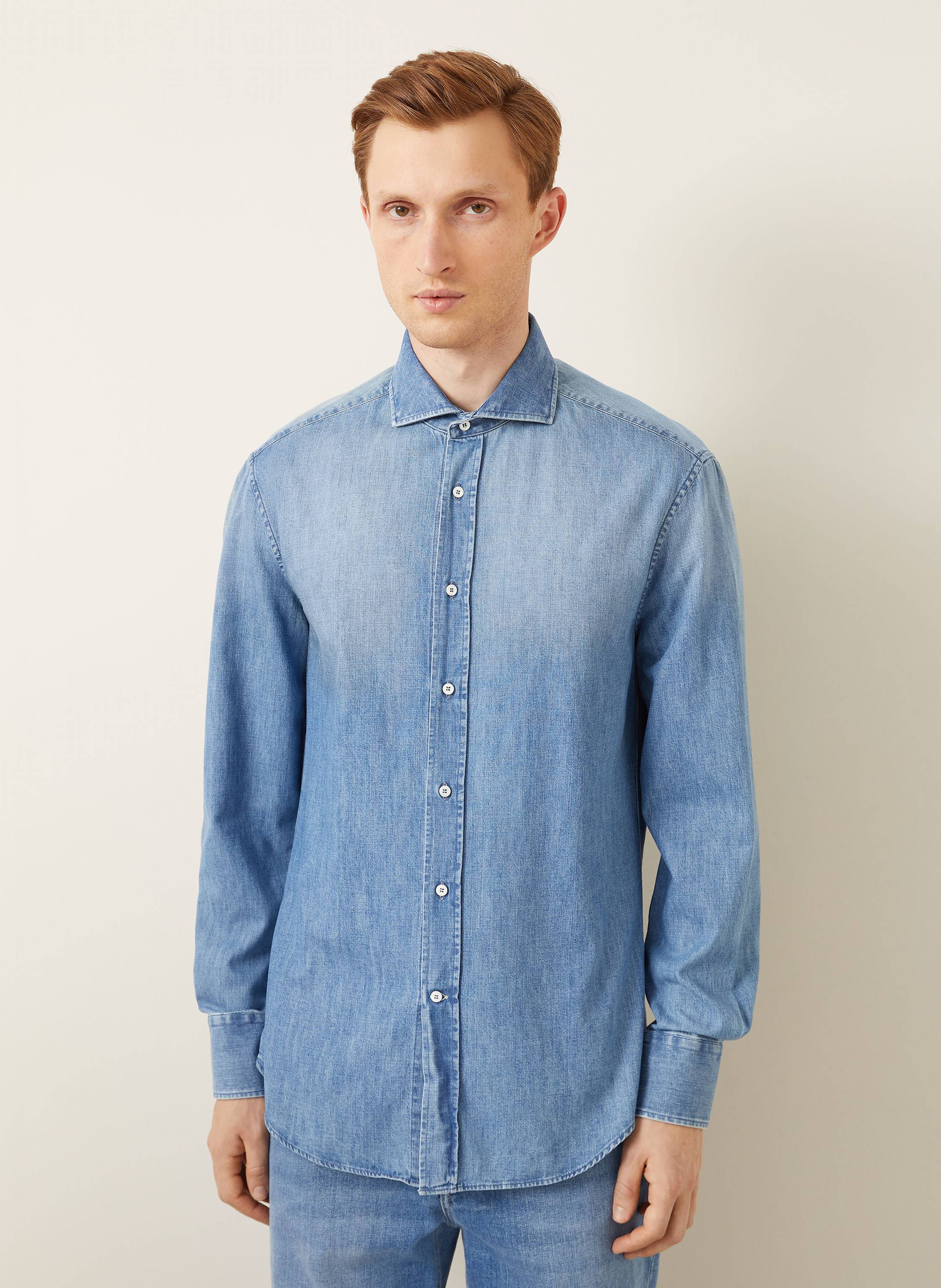 Thumbnail - Brunello Cucinelli Jeanshemd Slim Fit blau