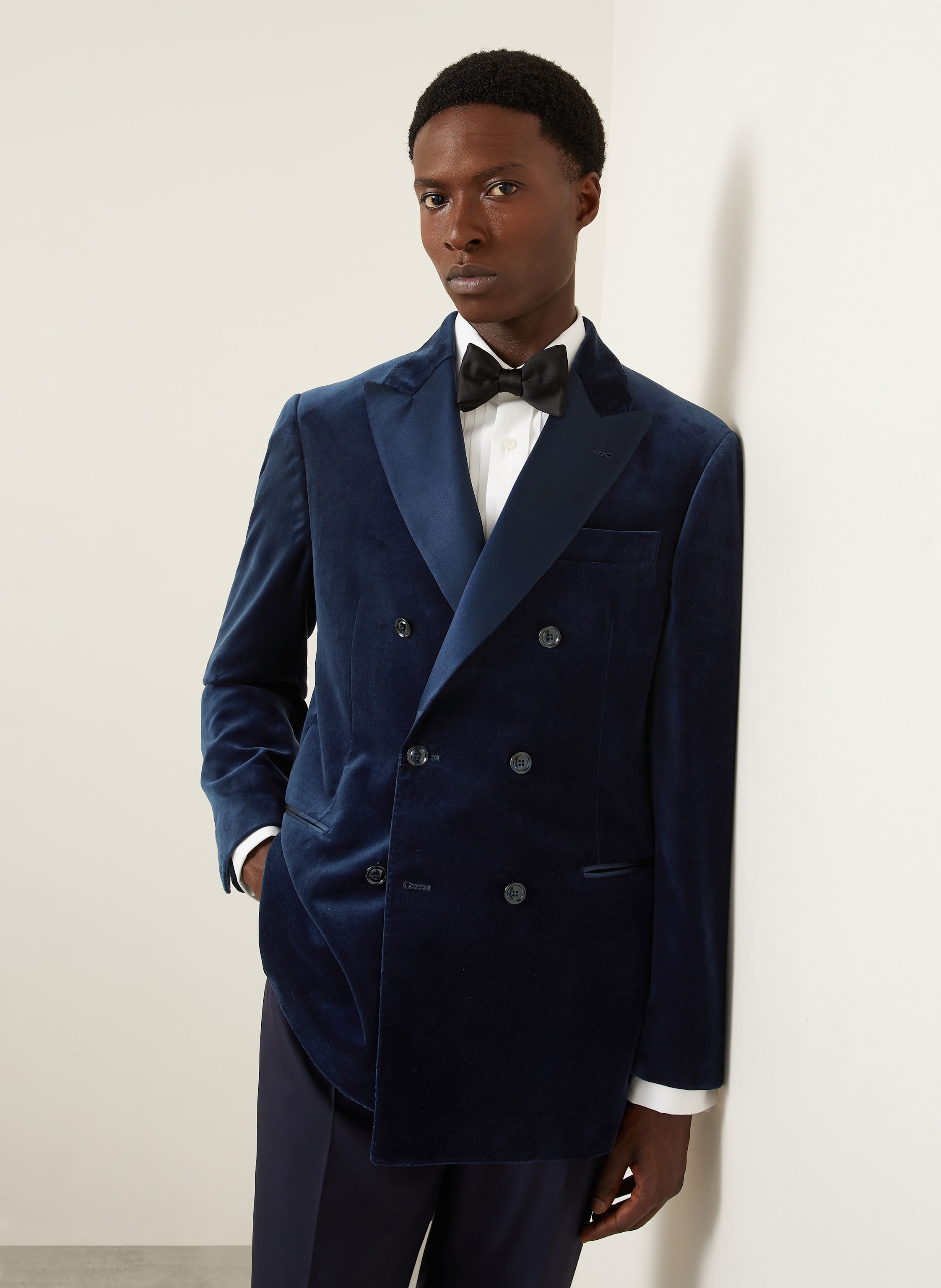 Thumbnail - Brunello Cucinelli Smoking-Sakko Regular Fit Aus Samt Mit Seide blau