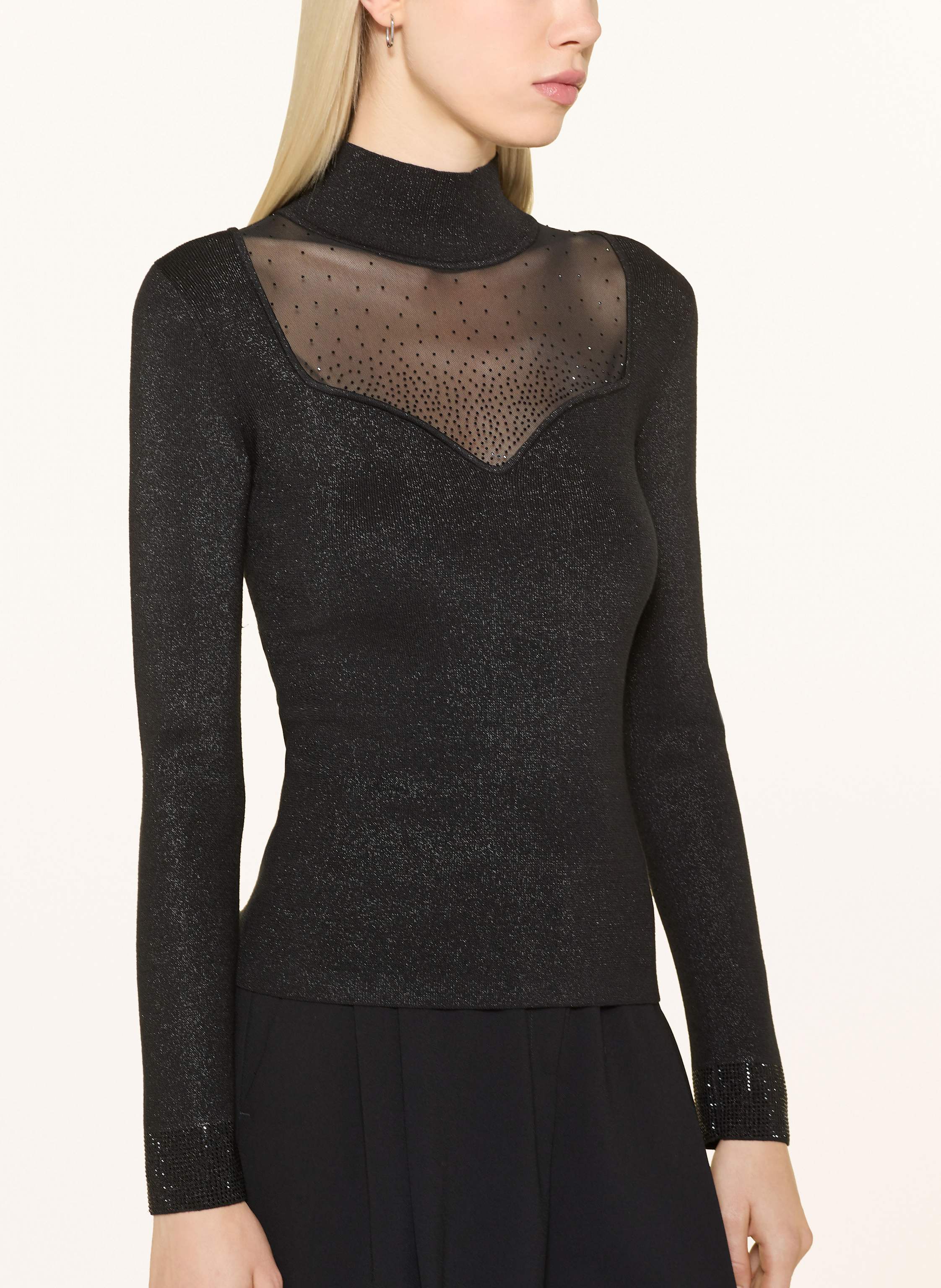 Thumbnail - Guess Lonsgsleeve Mit Mesh Und Schmucksteinen schwarz