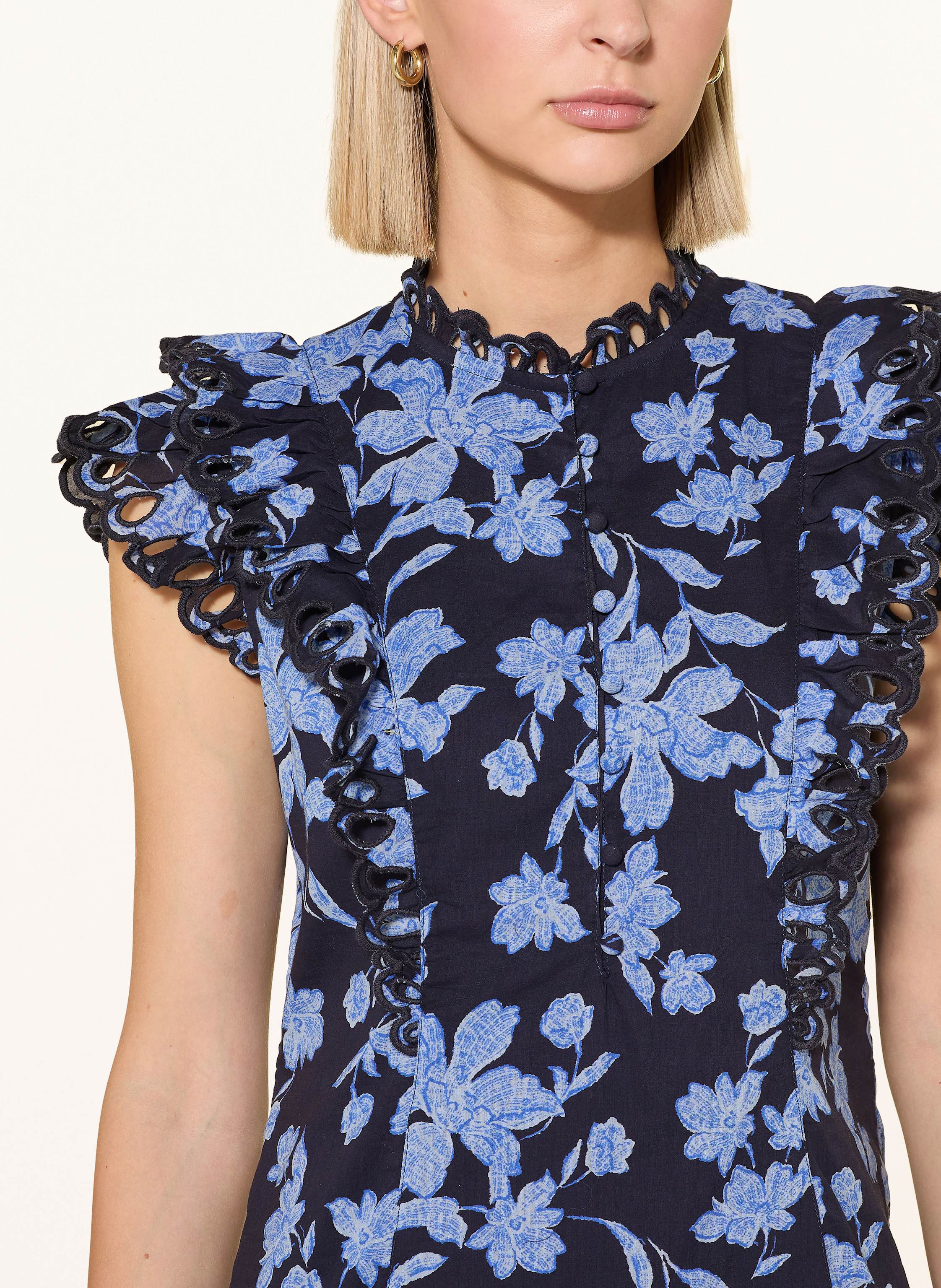 Thumbnail - Phase Eight Kleid Caraline Mit Rüschen Und Lochspitze blau