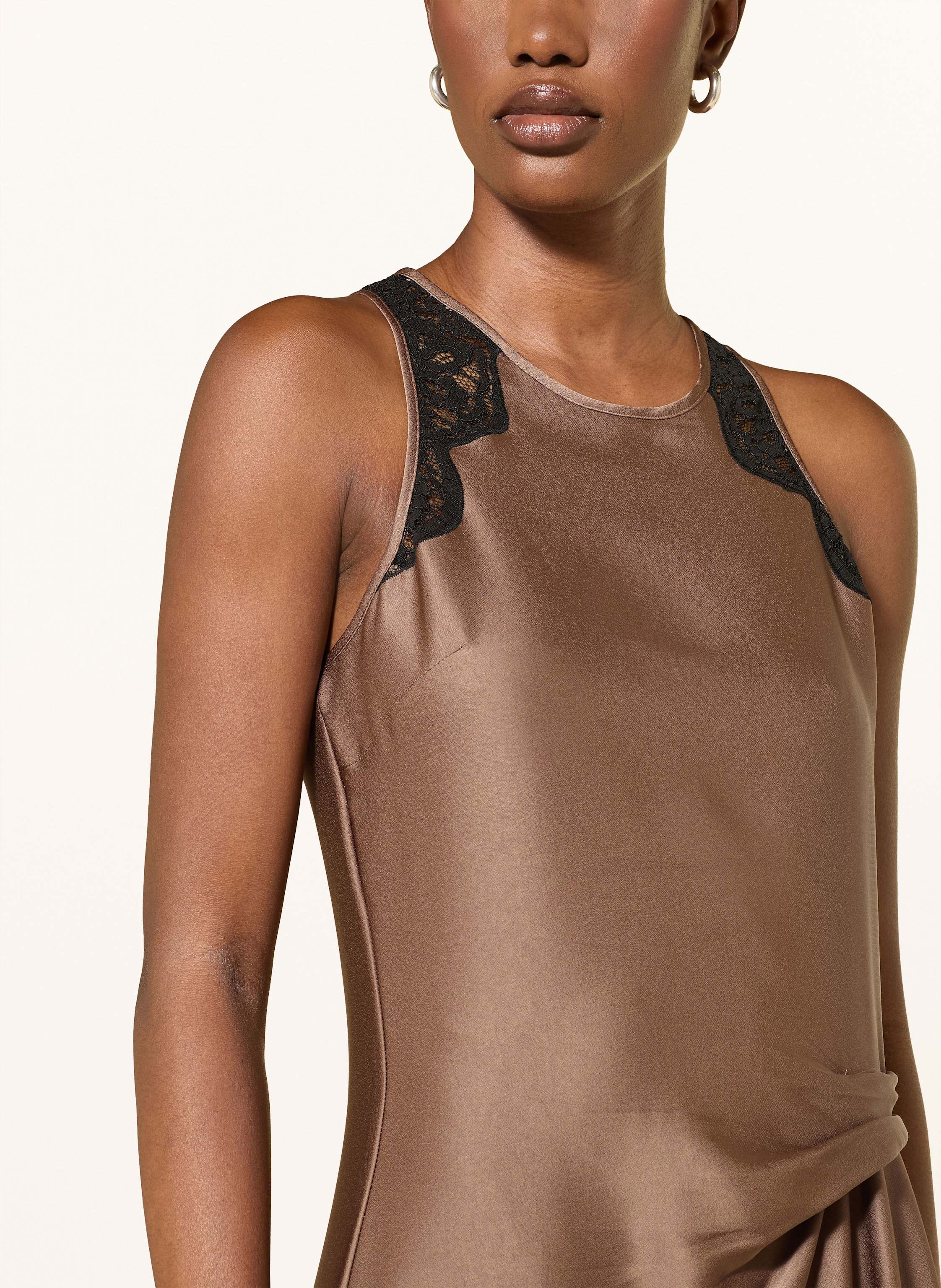 Thumbnail - Reiss Satinkleid Anais Mit Spitze braun