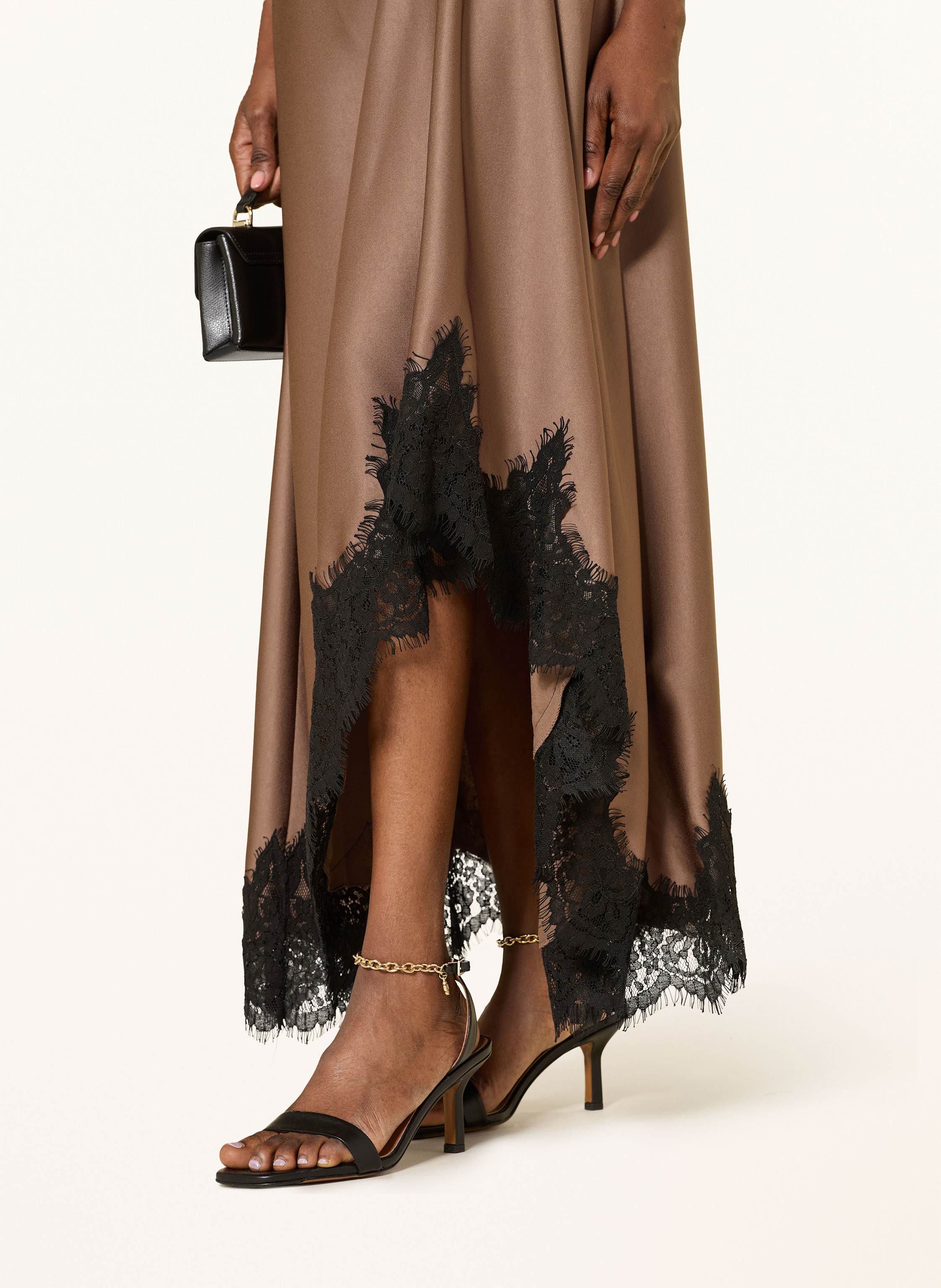 Thumbnail - Reiss Satinkleid Anais Mit Spitze braun