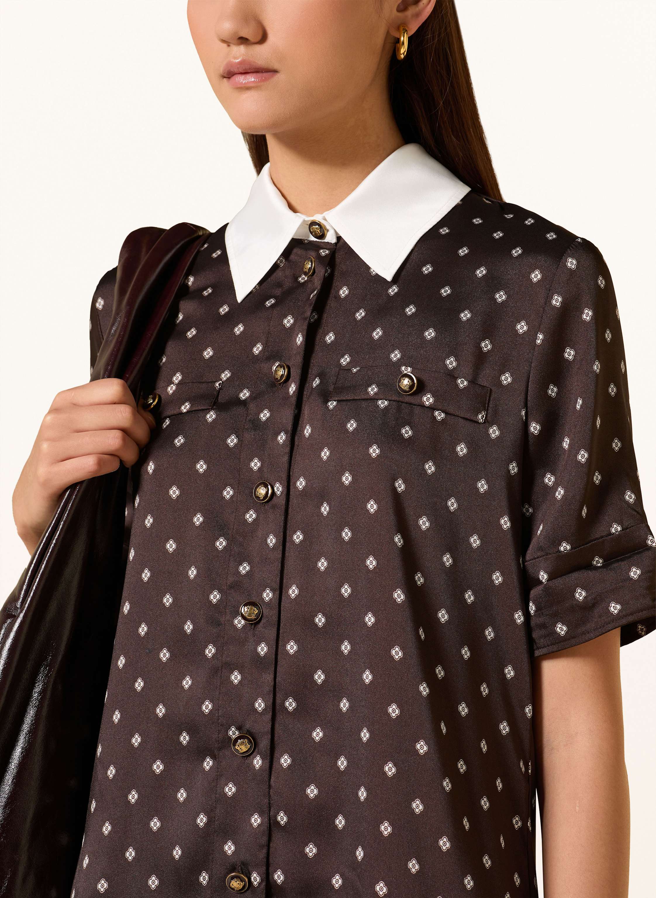 Thumbnail - Sandro Hemdblusenkleid Aus Satin Mit Abnehmbarer Schluppe braun